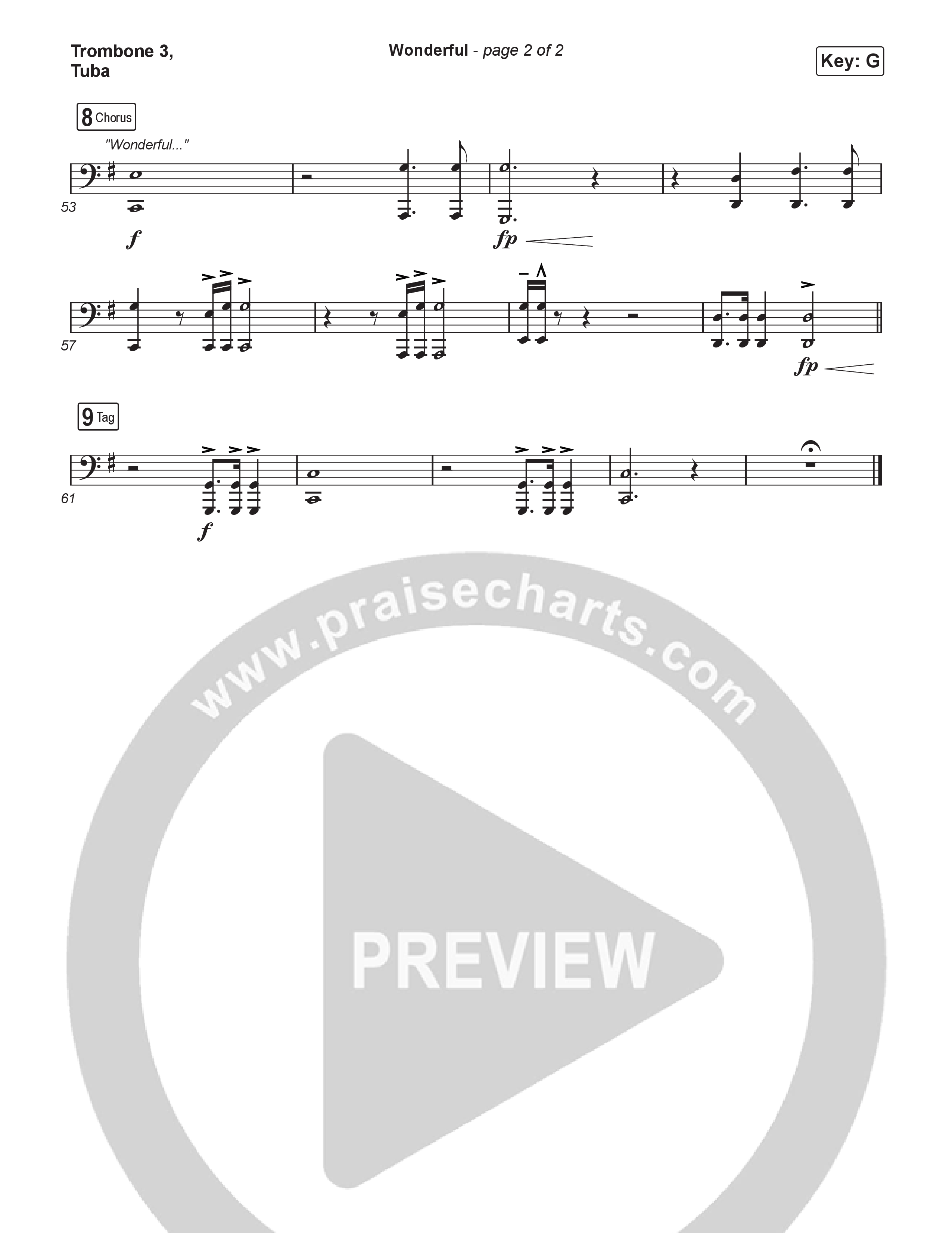 Wonderful (Worship Choir/SAB) Trombone 3/Tuba (CAIN / Arr. Luke Gambill)