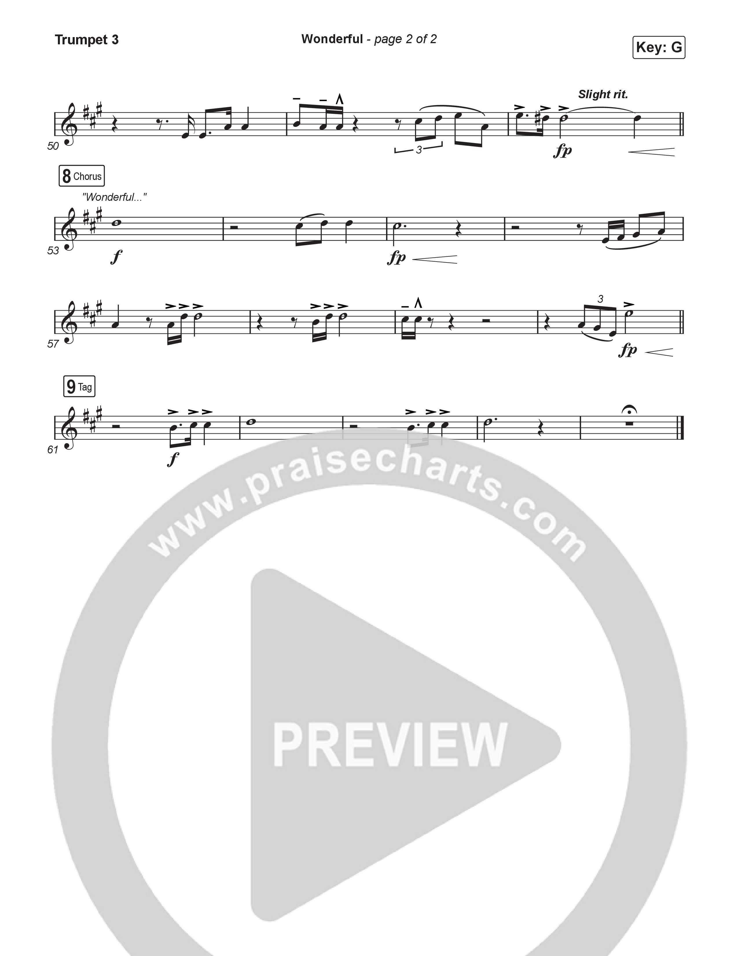 Wonderful (Worship Choir/SAB) Trumpet 3 (CAIN / Arr. Luke Gambill)