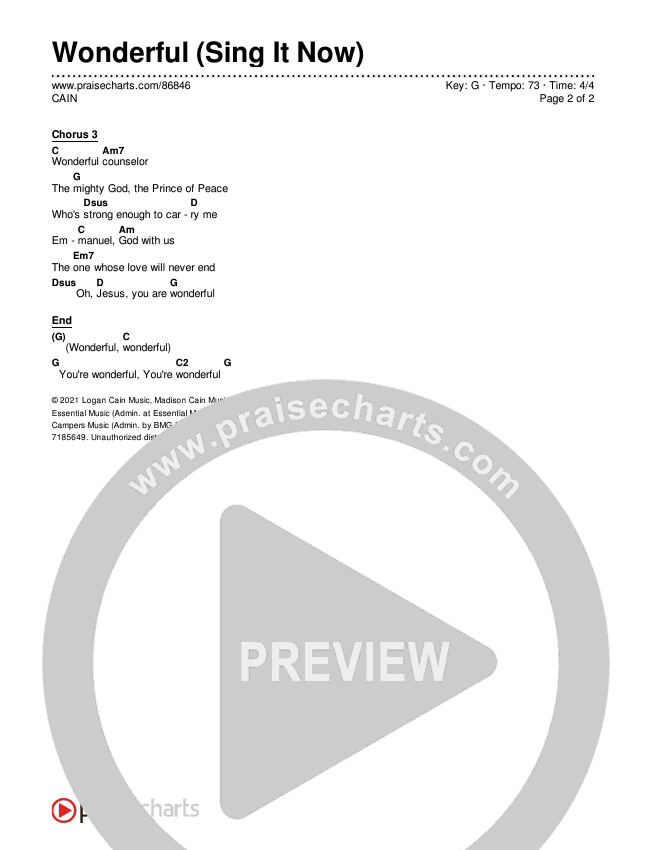 Wonderful (Sing It Now) Chords & Lyrics (CAIN / Arr. Luke Gambill)