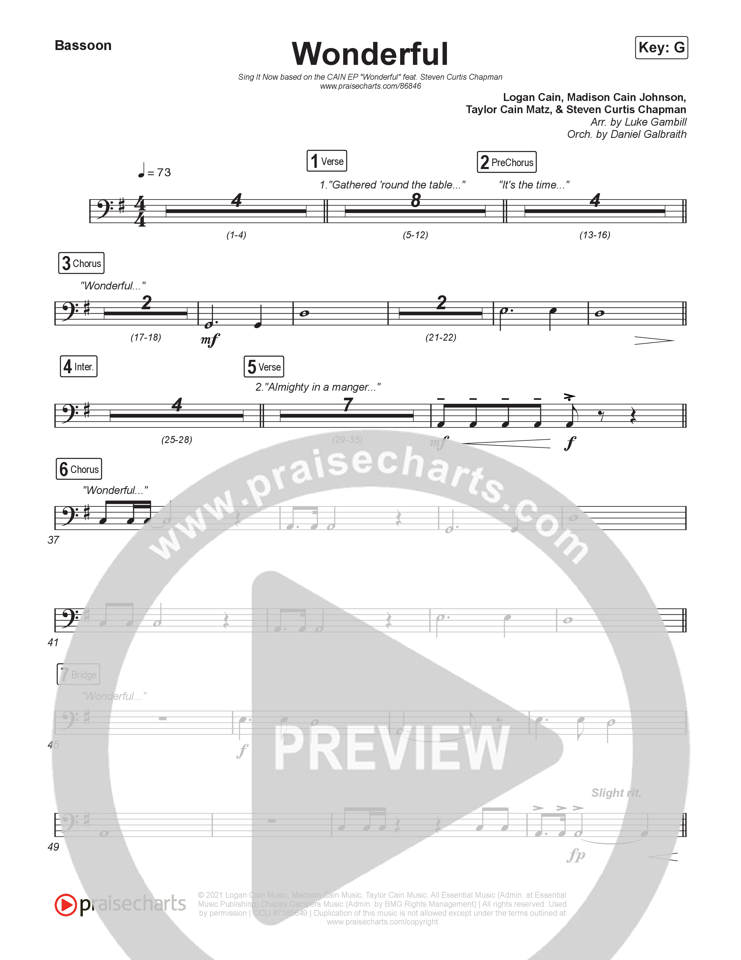 Wonderful (Sing It Now) Bassoon (CAIN / Arr. Luke Gambill)