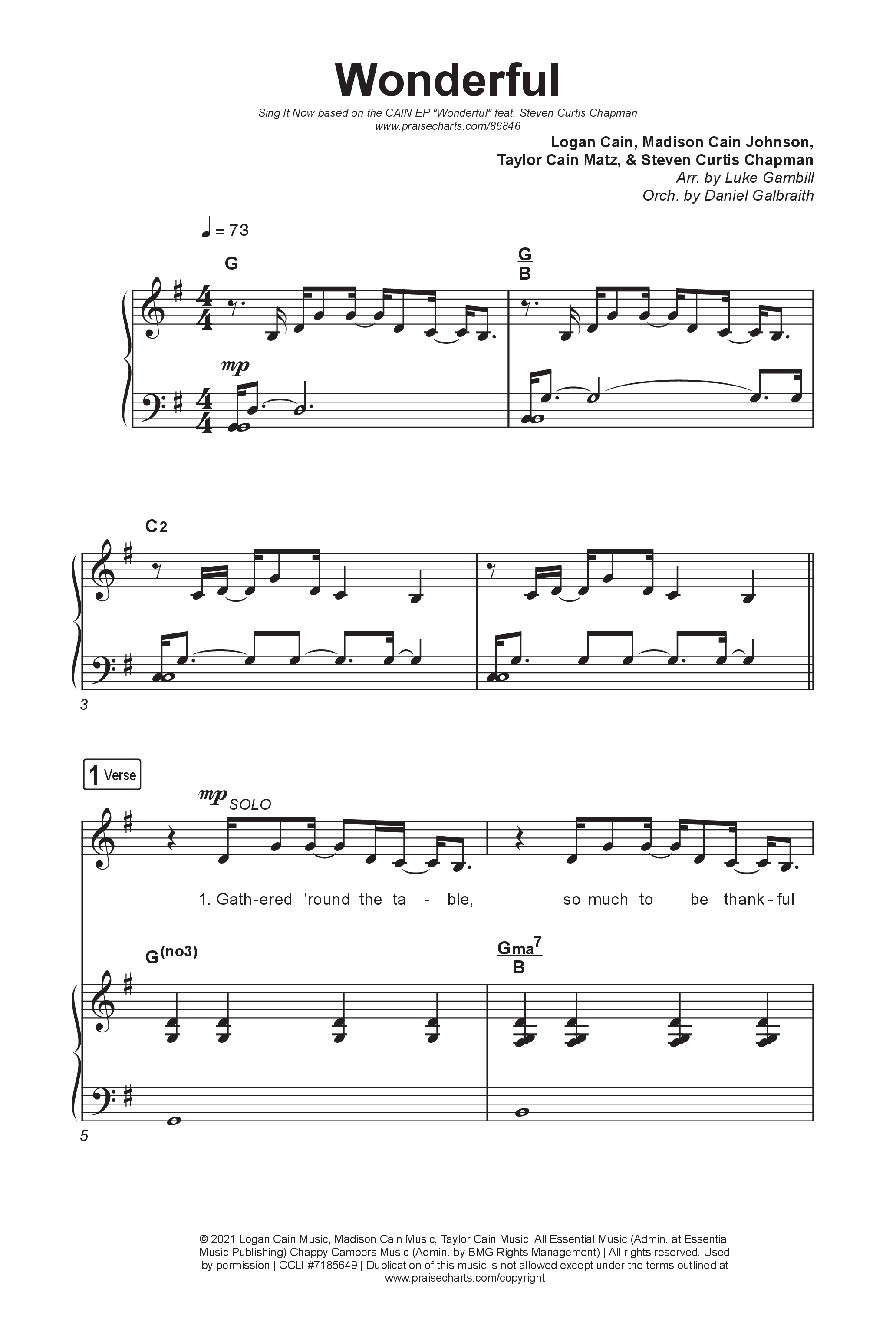 Wonderful (Sing It Now) Octavo (SATB & Pno) (CAIN / Arr. Luke Gambill)