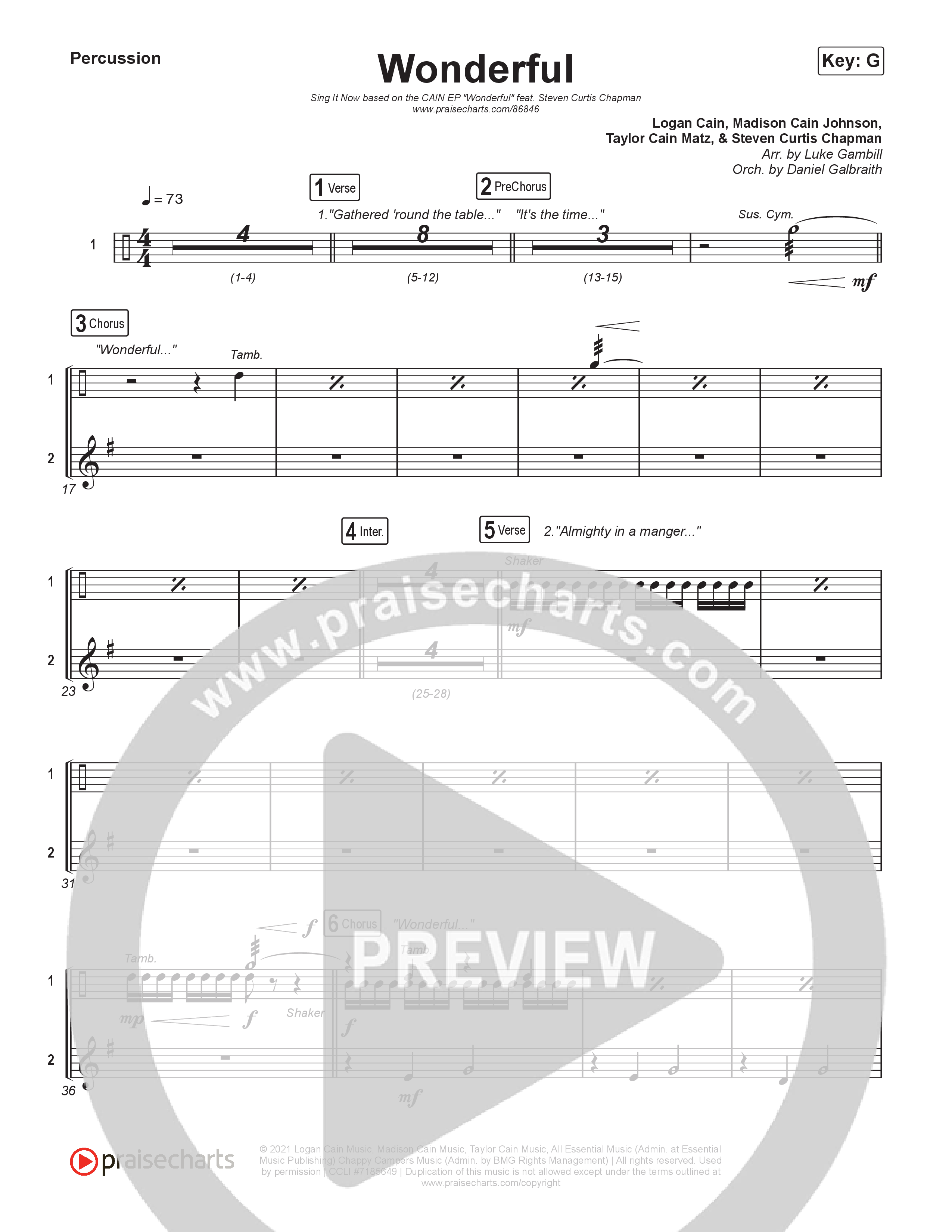 Wonderful (Sing It Now) Percussion (CAIN / Arr. Luke Gambill)