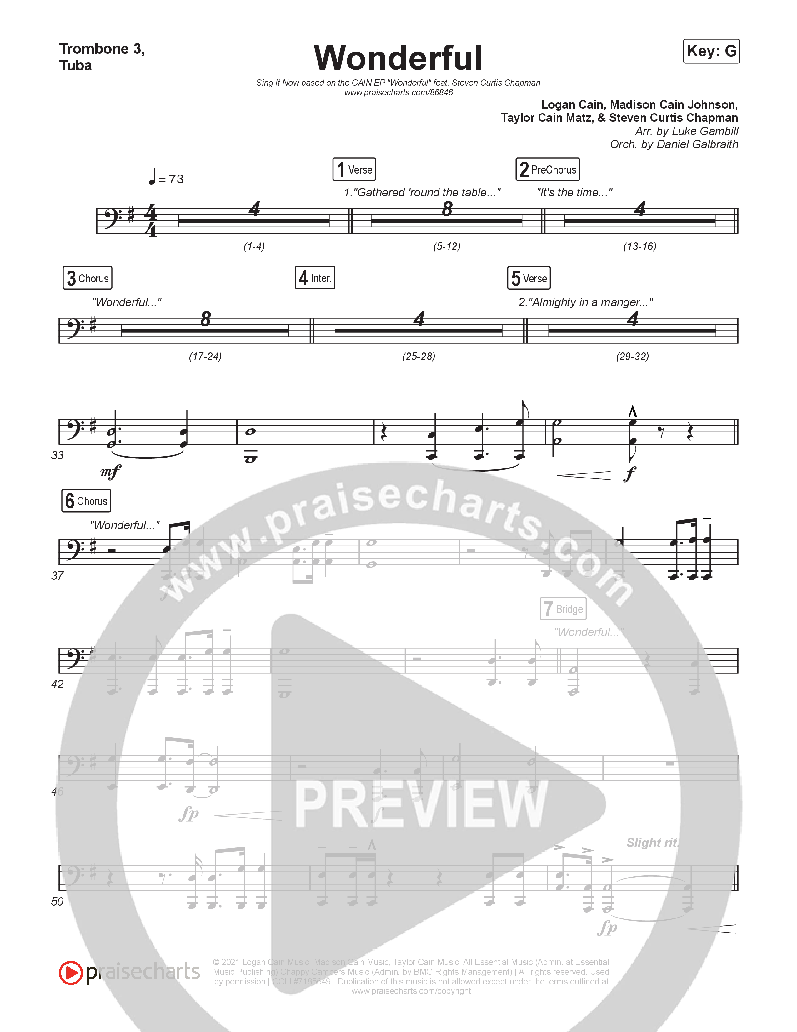 Wonderful (Sing It Now) Trombone 3/Tuba (CAIN / Arr. Luke Gambill)