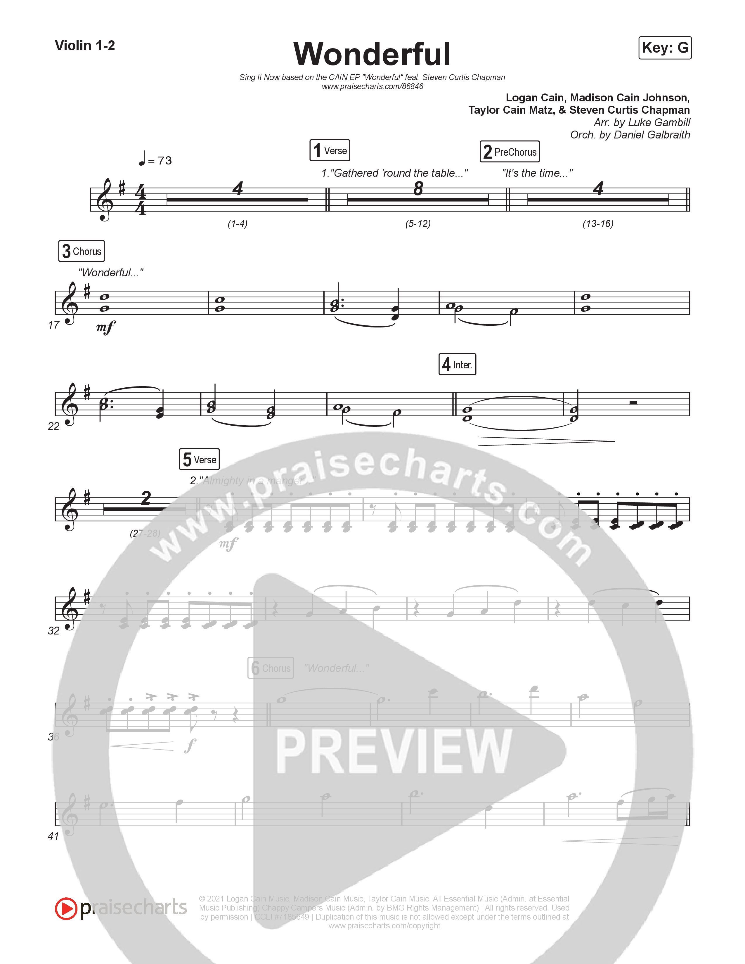 Wonderful (Sing It Now) Violin 1/2 (CAIN / Arr. Luke Gambill)