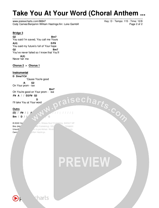 Take You At Your Word (Choral Anthem SATB) Chords & Lyrics (Cody Carnes / Benjamin William Hastings / Arr. Luke Gambill)