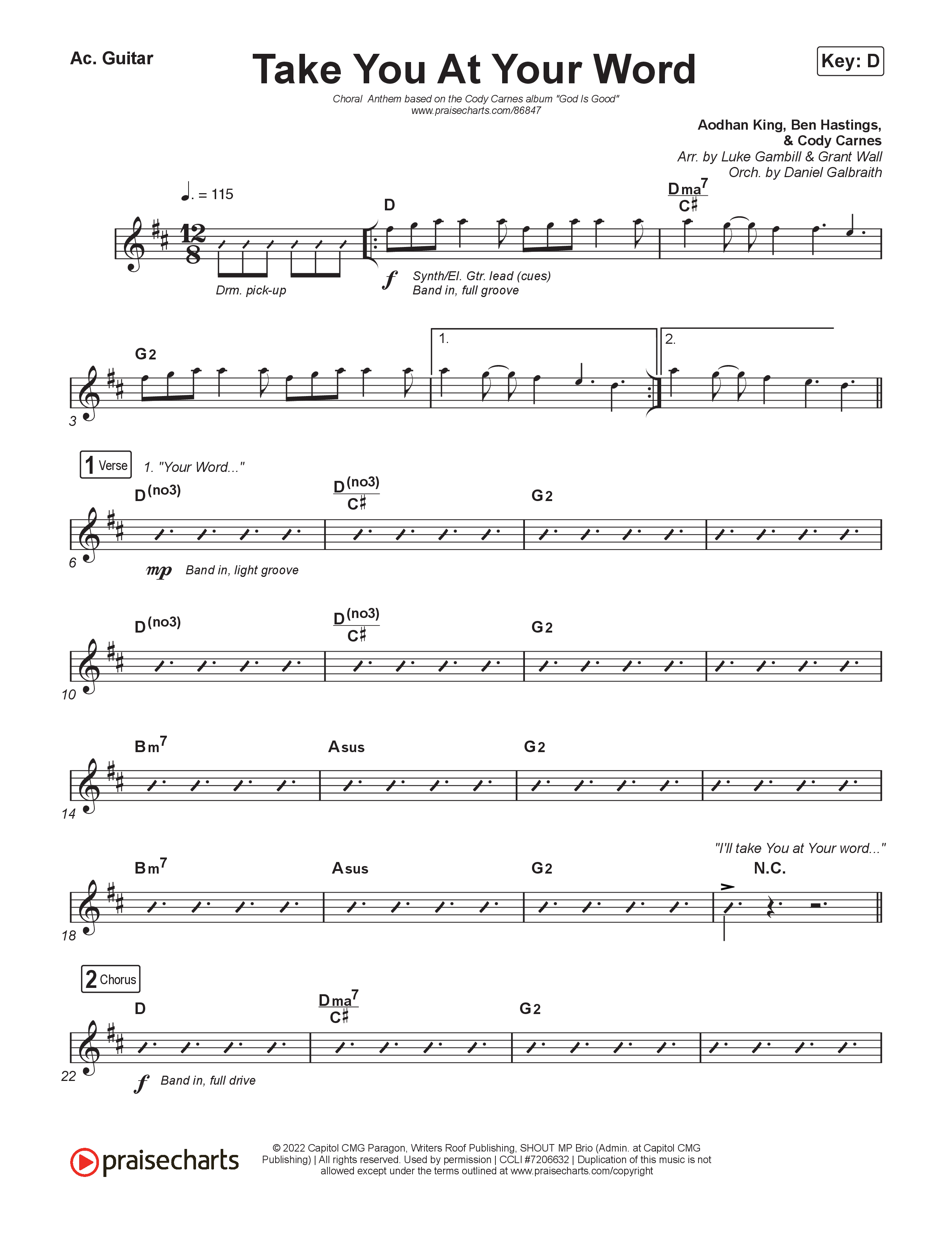 Take You At Your Word (Choral Anthem SATB) Acoustic Guitar (Cody Carnes / Benjamin William Hastings / Arr. Luke Gambill)