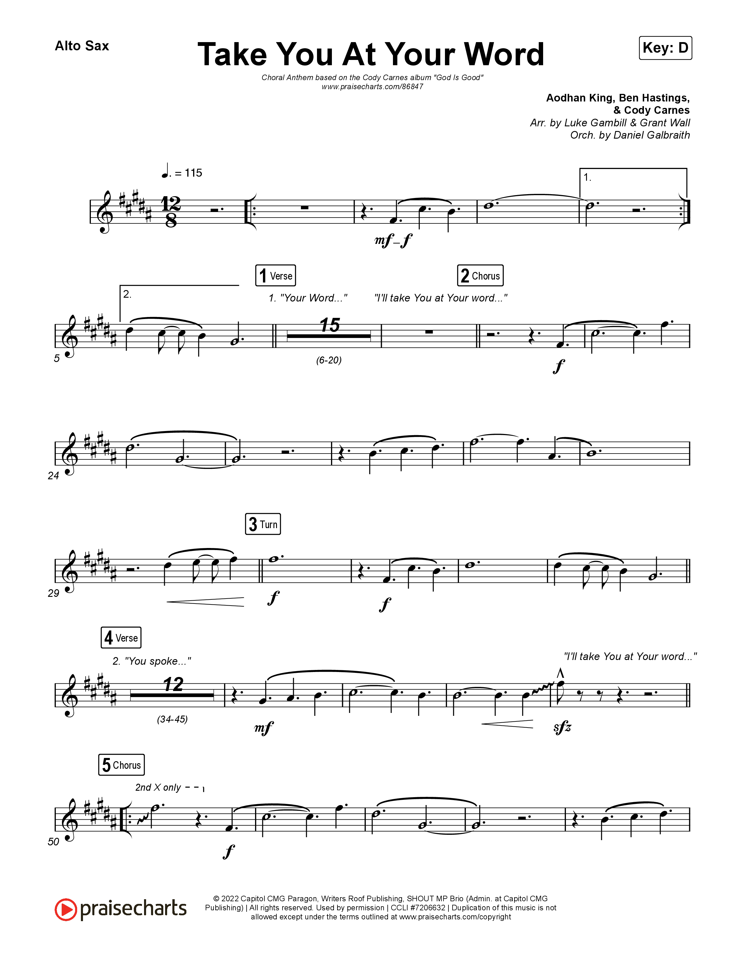 Take You At Your Word (Choral Anthem SATB) Sax Pack (Cody Carnes / Benjamin William Hastings / Arr. Luke Gambill)