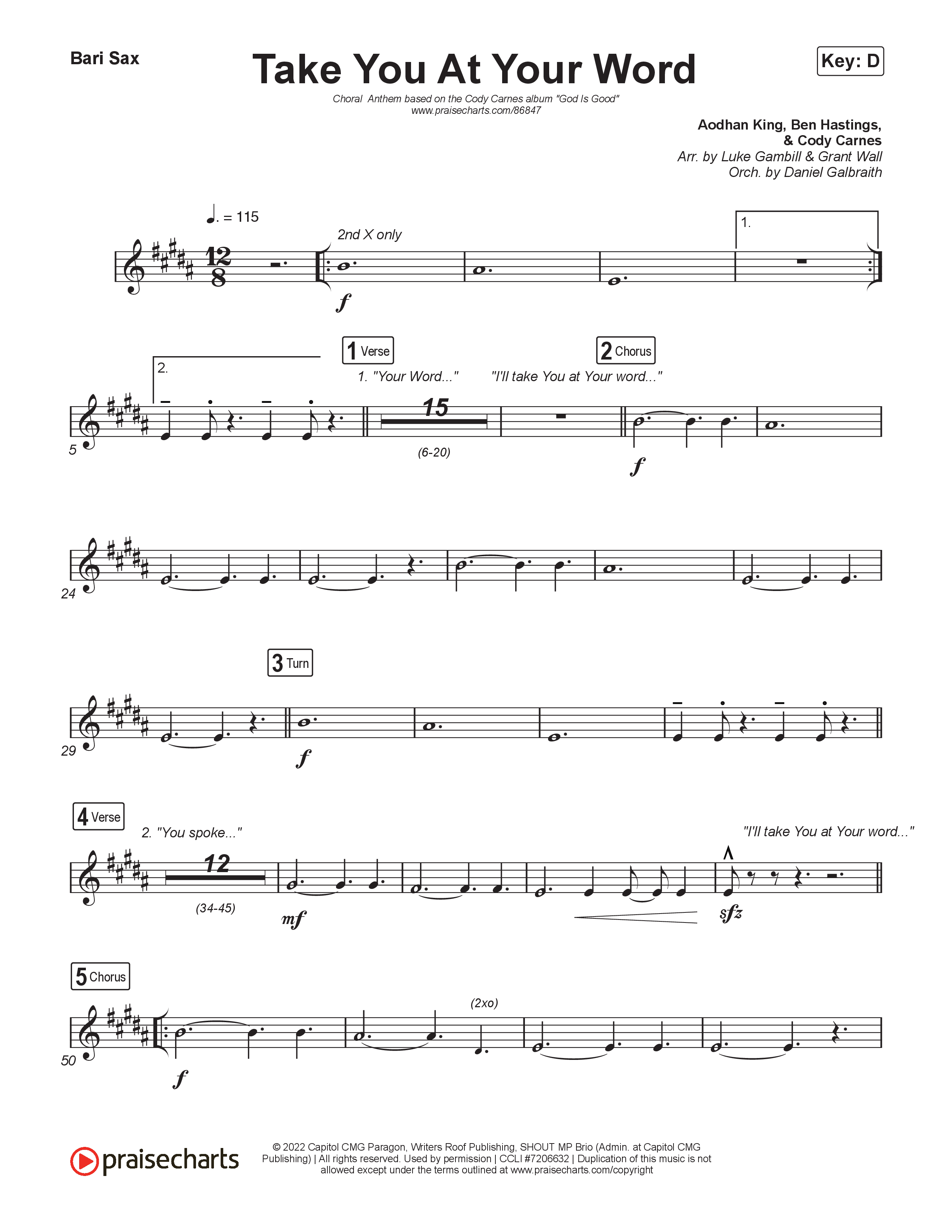 Take You At Your Word (Choral Anthem SATB) Bari Sax (Cody Carnes / Benjamin William Hastings / Arr. Luke Gambill)