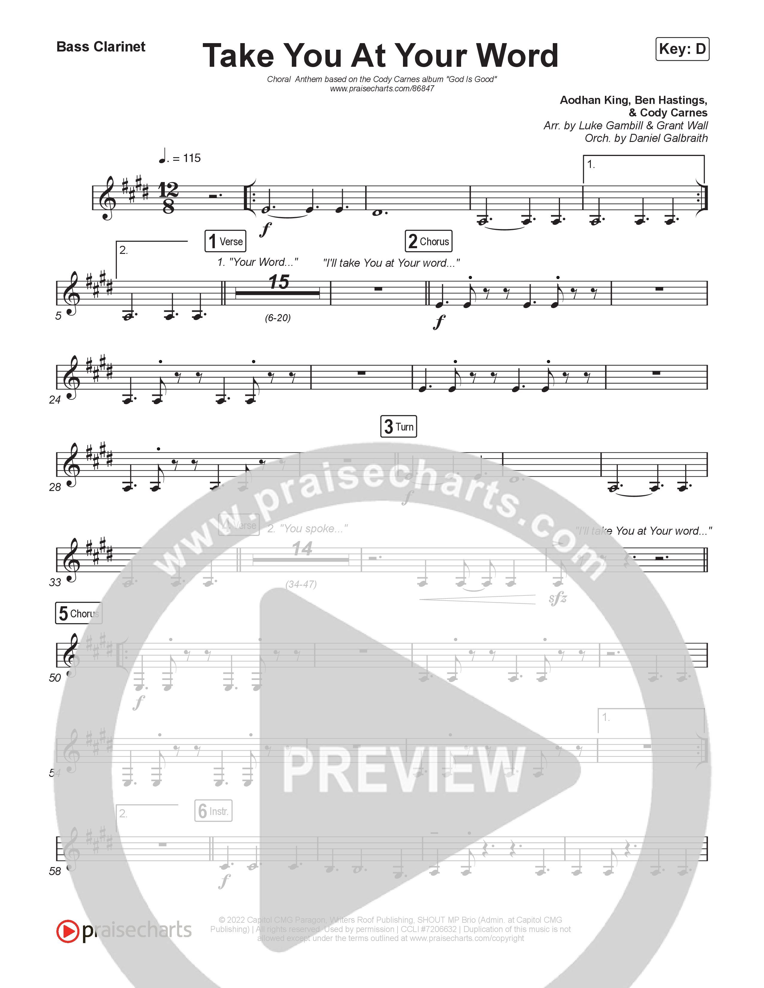 Take You At Your Word (Choral Anthem SATB) Bass Clarinet (Cody Carnes / Benjamin William Hastings / Arr. Luke Gambill)
