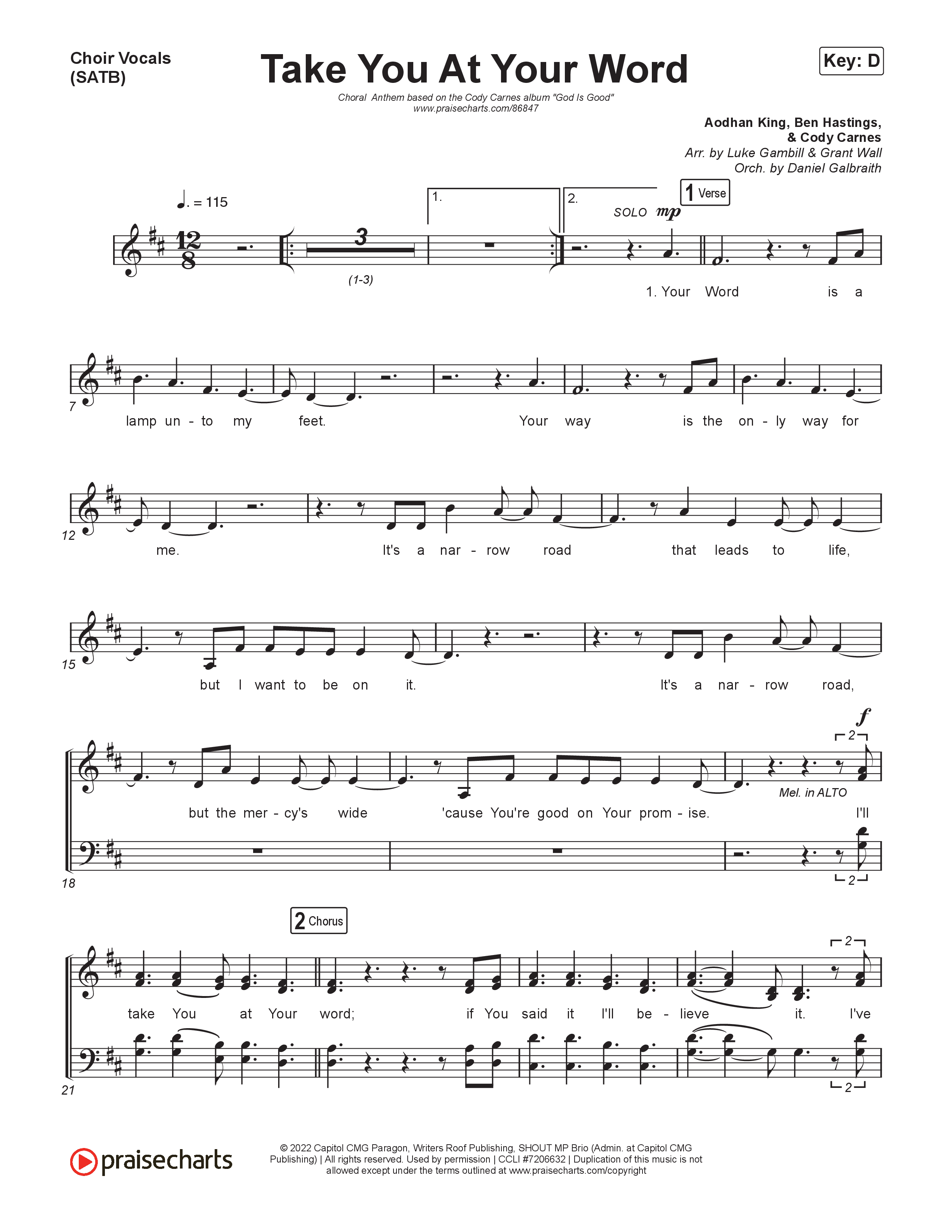 Take You At Your Word (Choral Anthem SATB) Choir Sheet (SATB) (Cody Carnes / Benjamin William Hastings / Arr. Luke Gambill)