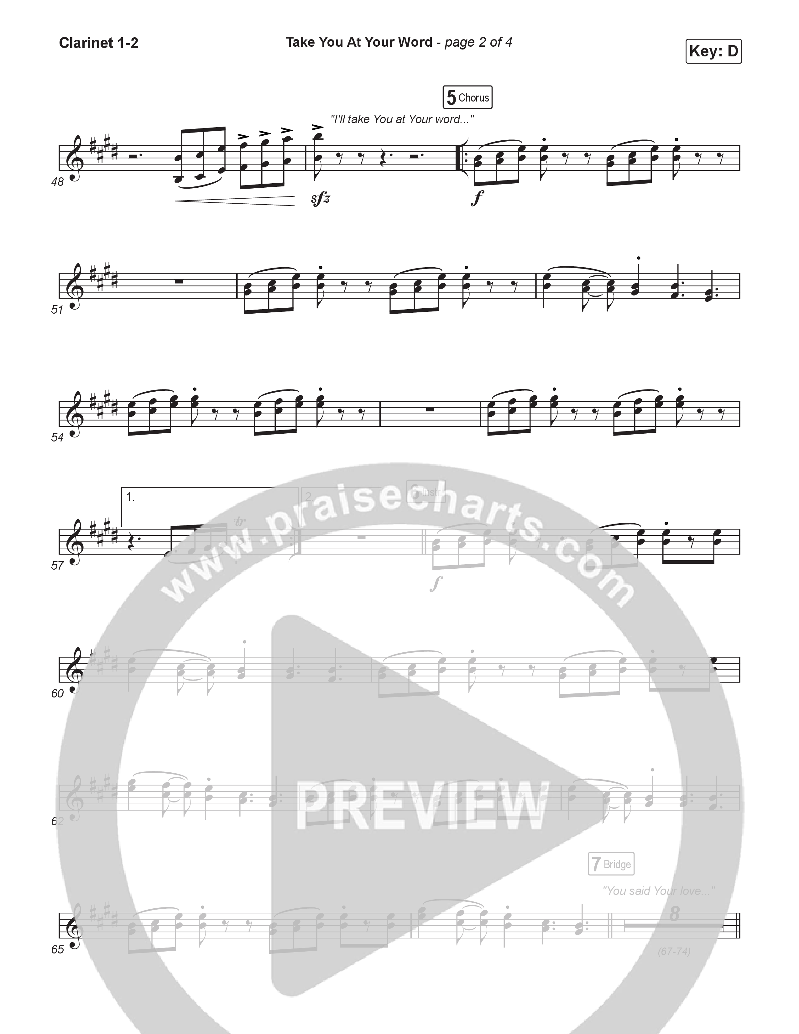 Take You At Your Word (Choral Anthem SATB) Clarinet 1/2 (Cody Carnes / Benjamin William Hastings / Arr. Luke Gambill)