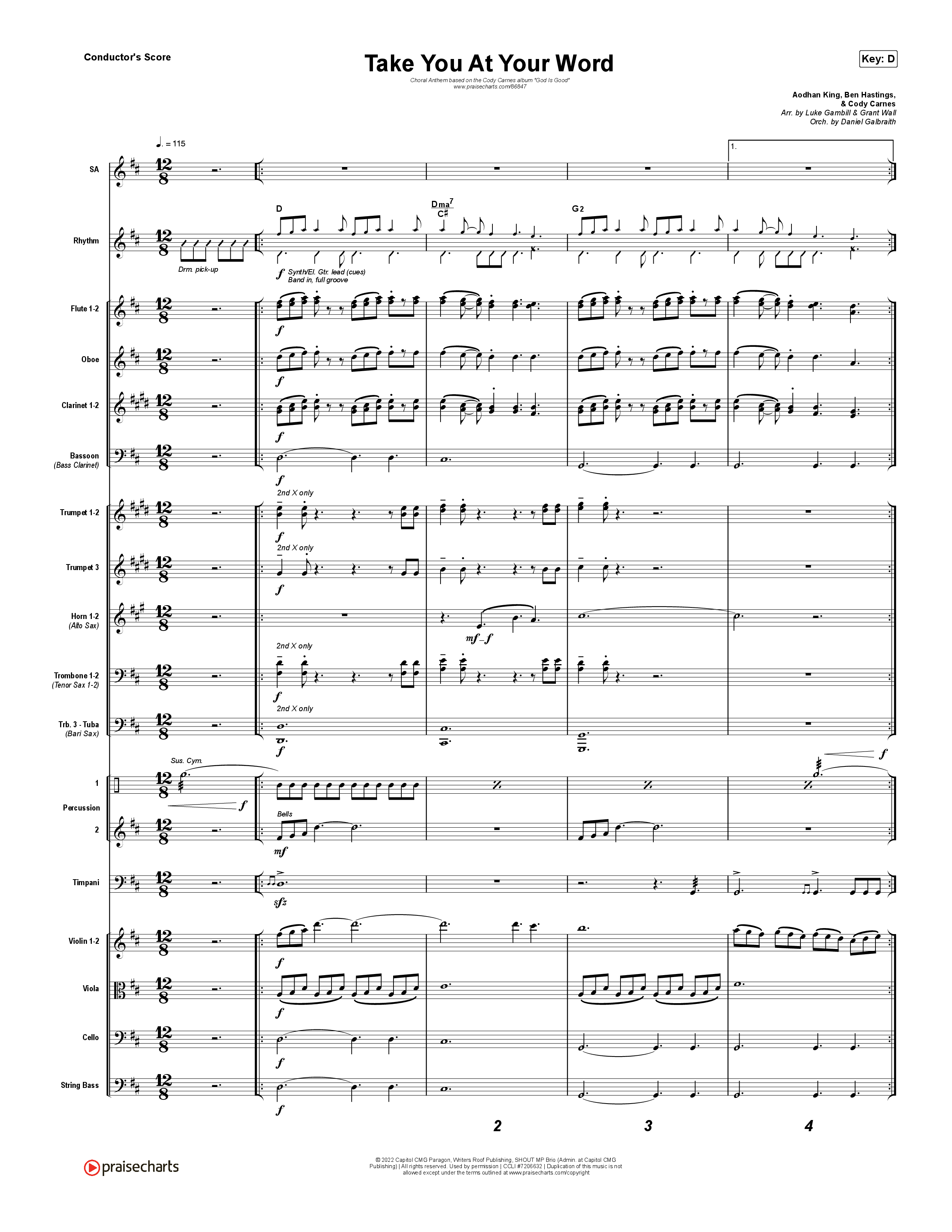 Take You At Your Word (Choral Anthem SATB) Conductor's Score (Cody Carnes / Benjamin William Hastings / Arr. Luke Gambill)