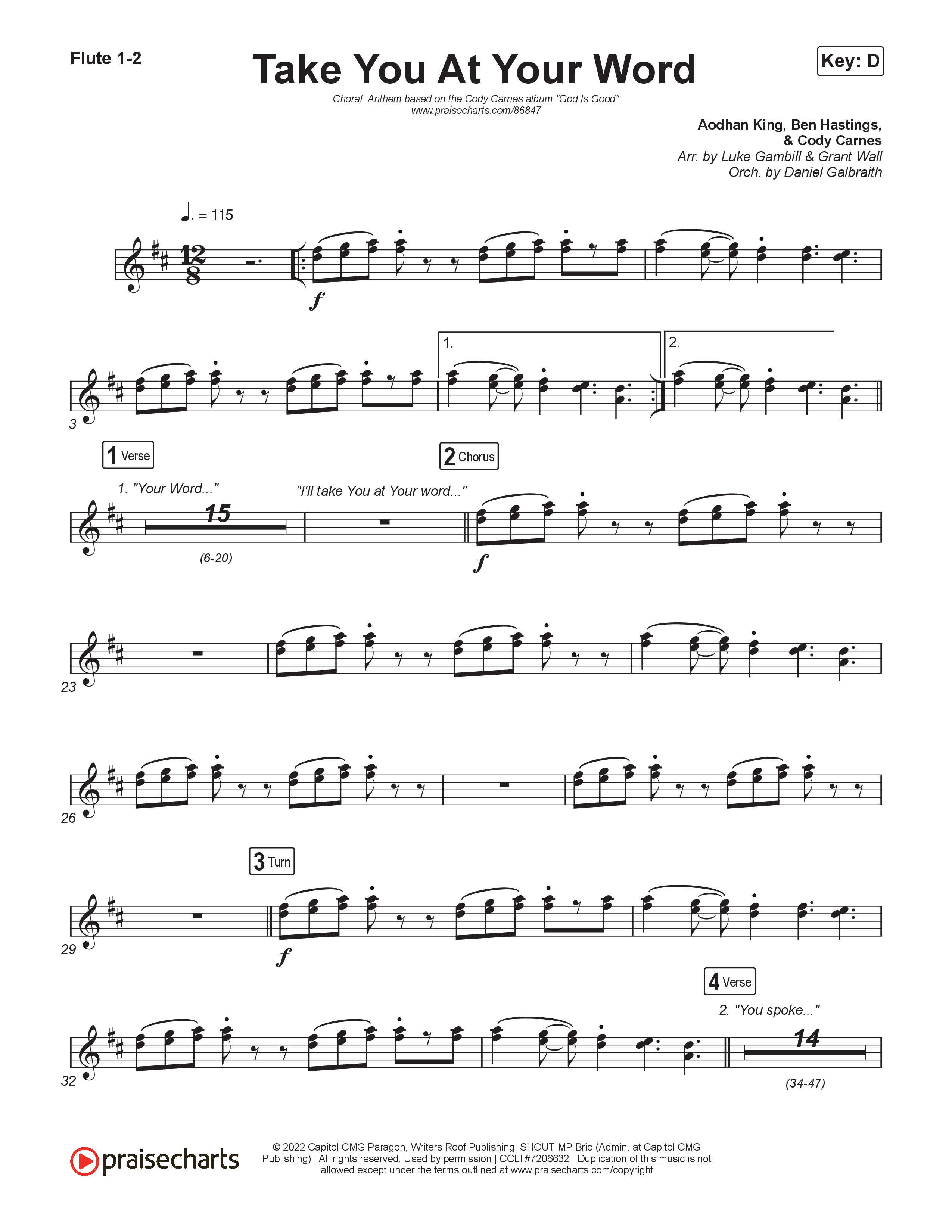Take You At Your Word (Choral Anthem SATB) Wind Pack (Cody Carnes / Benjamin William Hastings / Arr. Luke Gambill)