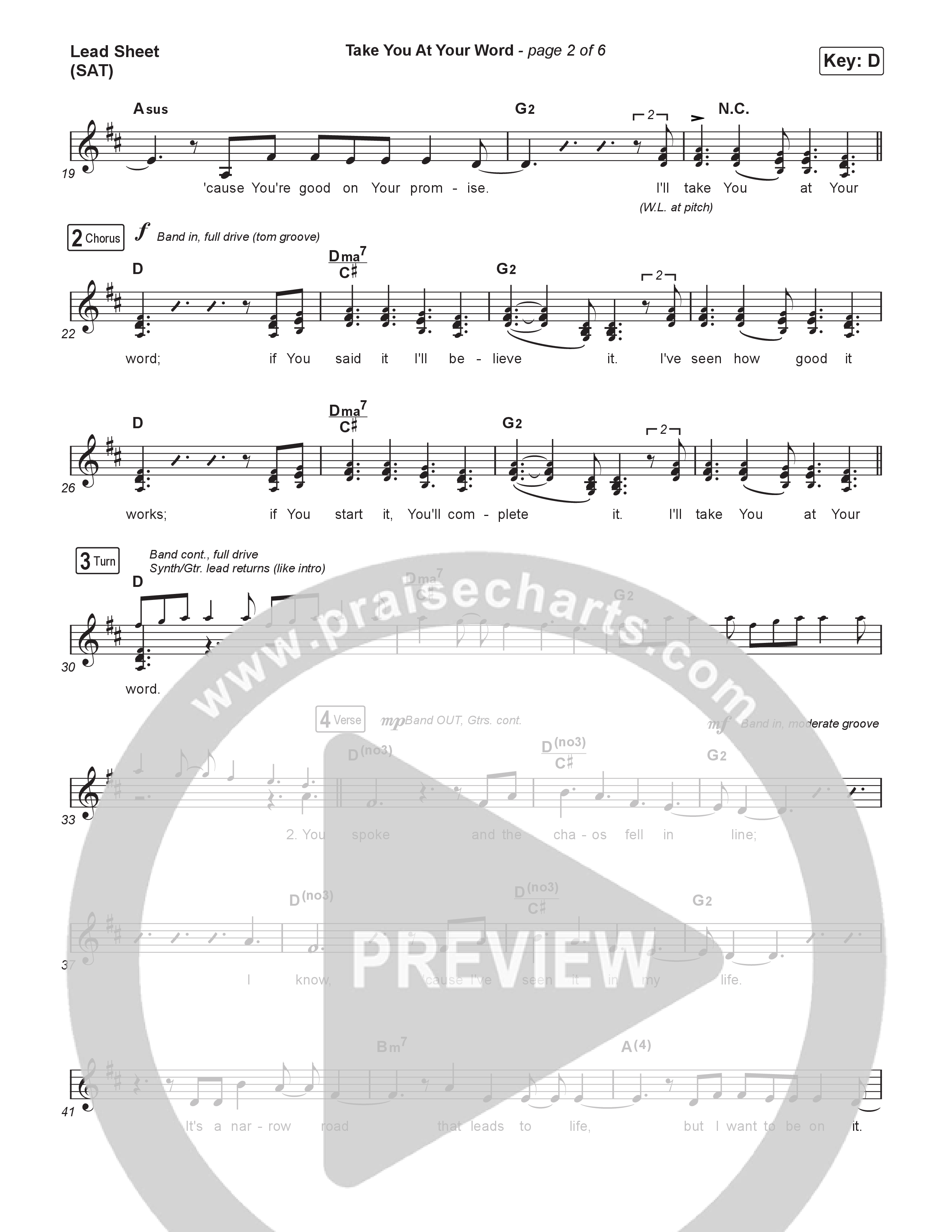 Take You At Your Word (Choral Anthem SATB) Lead Sheet (SAT) (Cody Carnes / Benjamin William Hastings / Arr. Luke Gambill)