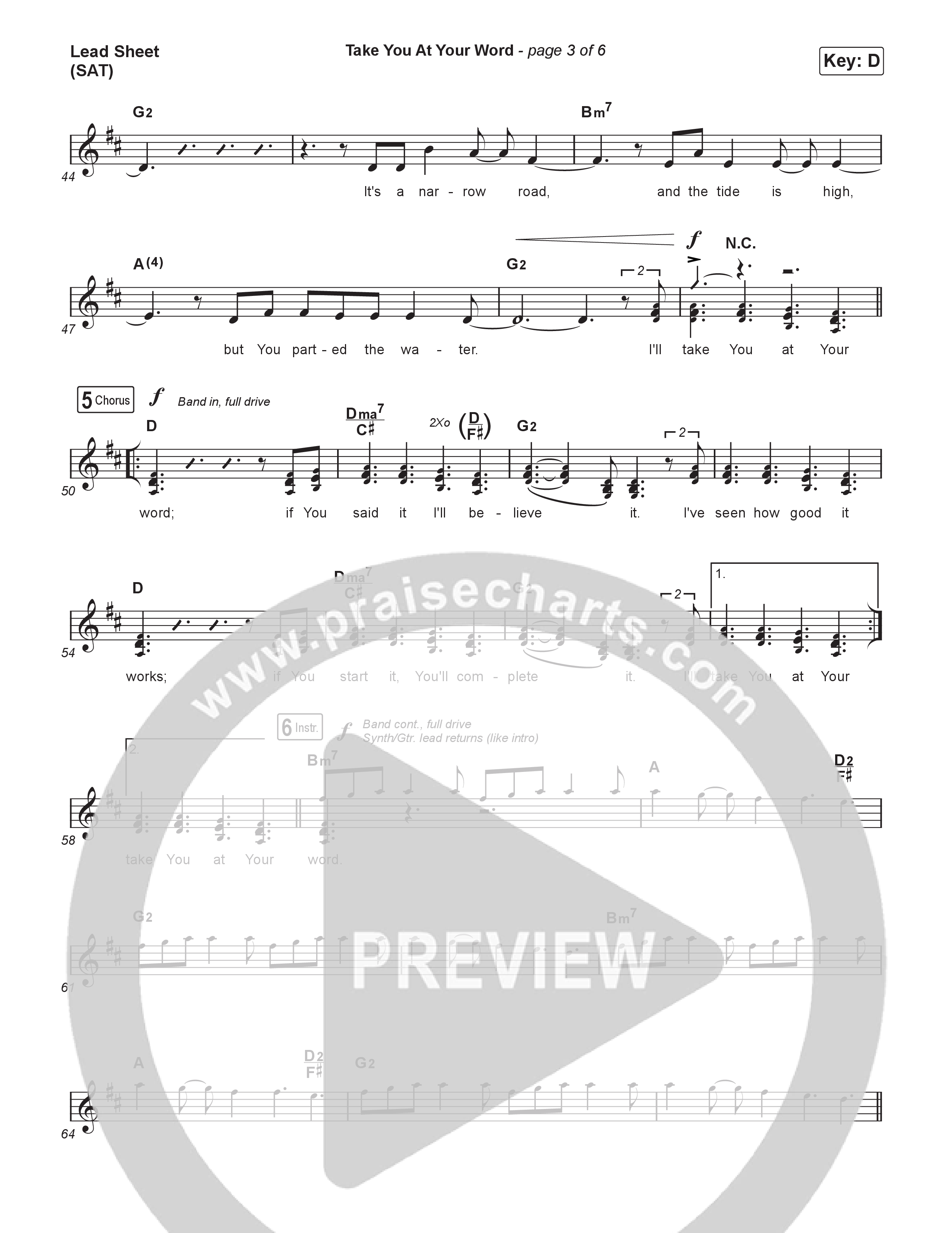 Take You At Your Word (Choral Anthem SATB) Lead Sheet (SAT) (Cody Carnes / Benjamin William Hastings / Arr. Luke Gambill)