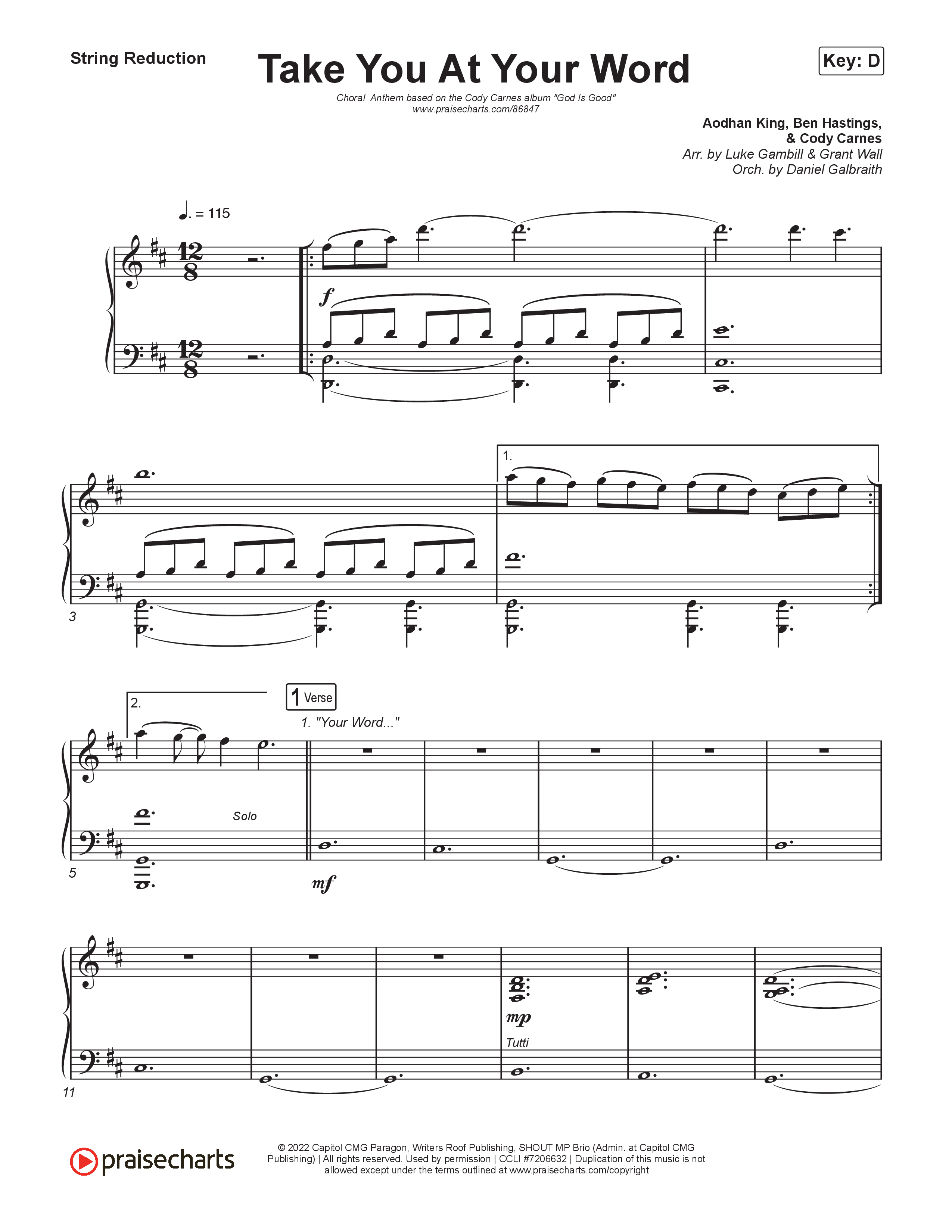 Take You At Your Word (Choral Anthem SATB) String Reduction (Cody Carnes / Benjamin William Hastings / Arr. Luke Gambill)