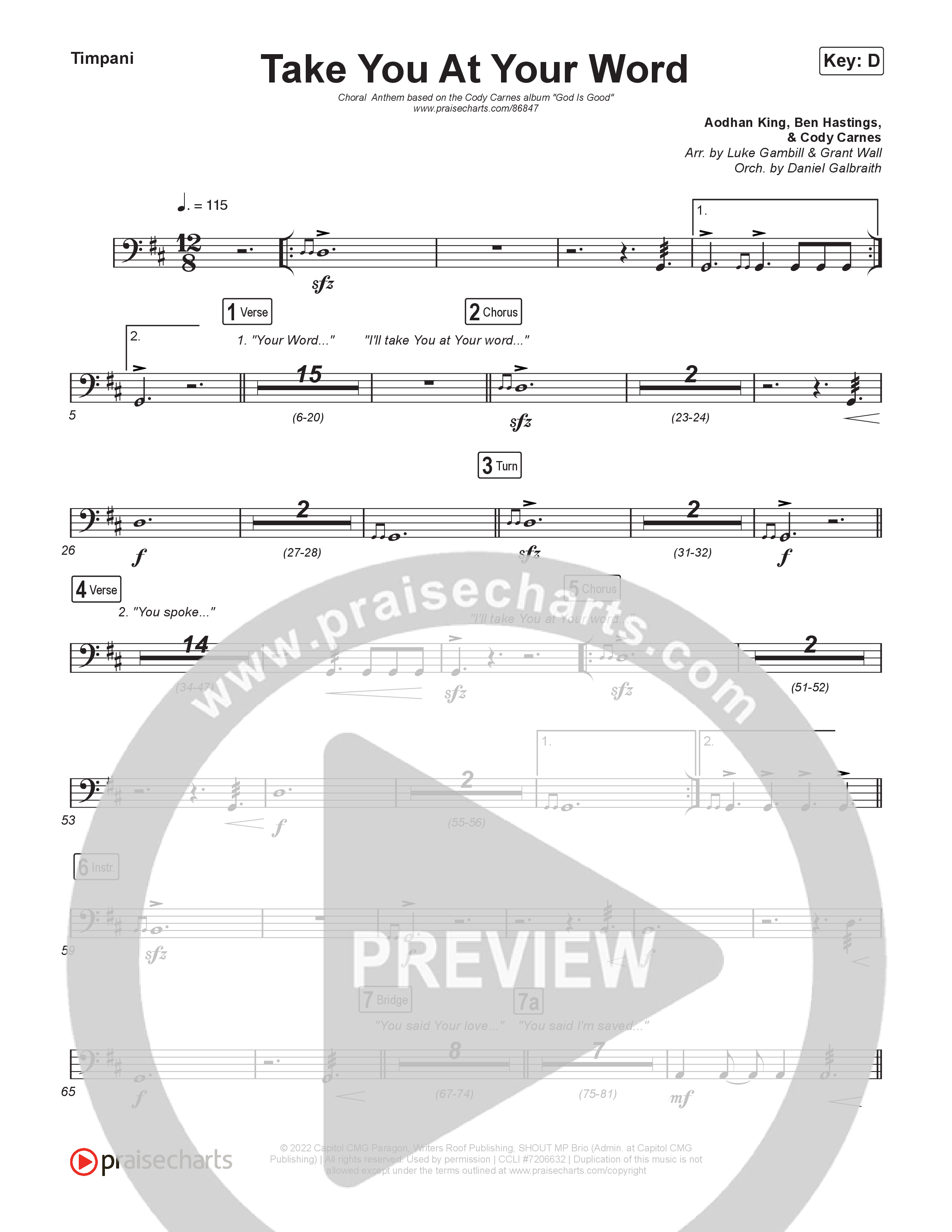Take You At Your Word (Choral Anthem SATB) Timpani (Cody Carnes / Benjamin William Hastings / Arr. Luke Gambill)
