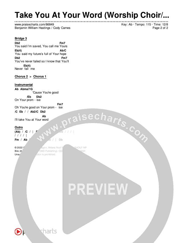 Take You At Your Word (Worship Choir/SAB) Chords & Lyrics (Cody Carnes / Benjamin William Hastings / Arr. Luke Gambill)