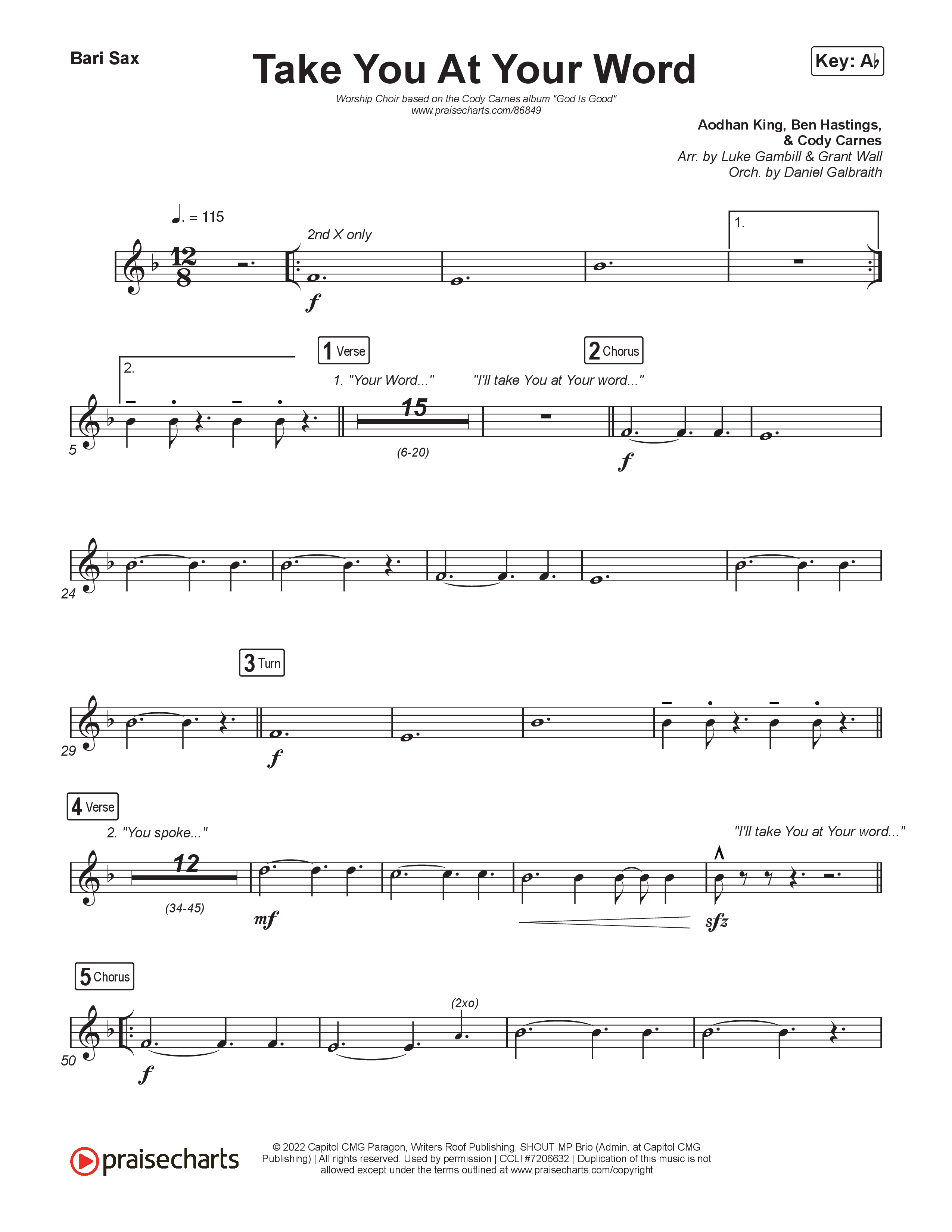 Take You At Your Word (Worship Choir/SAB) Bari Sax (Cody Carnes / Benjamin William Hastings / Arr. Luke Gambill)