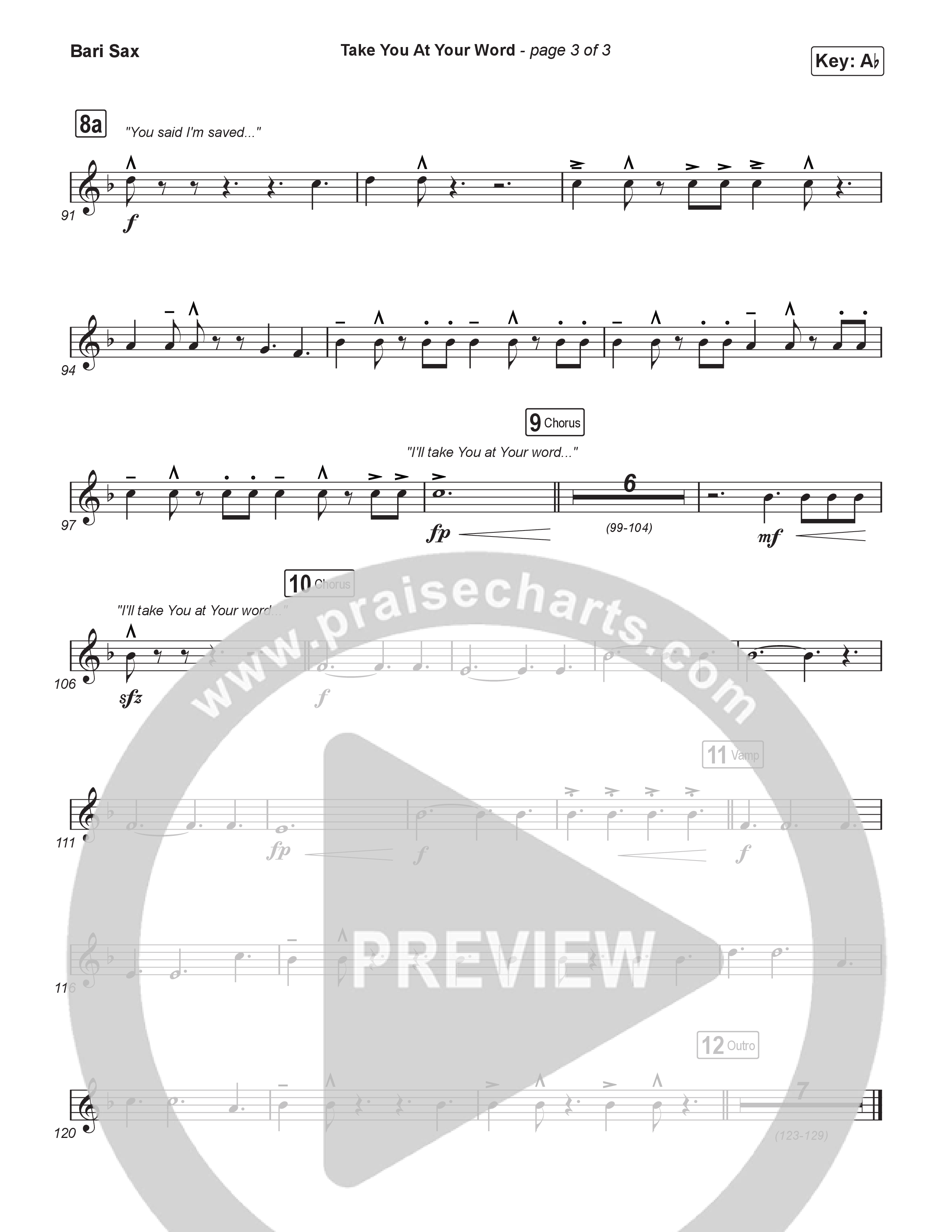 Take You At Your Word (Worship Choir/SAB) Bari Sax (Cody Carnes / Benjamin William Hastings / Arr. Luke Gambill)