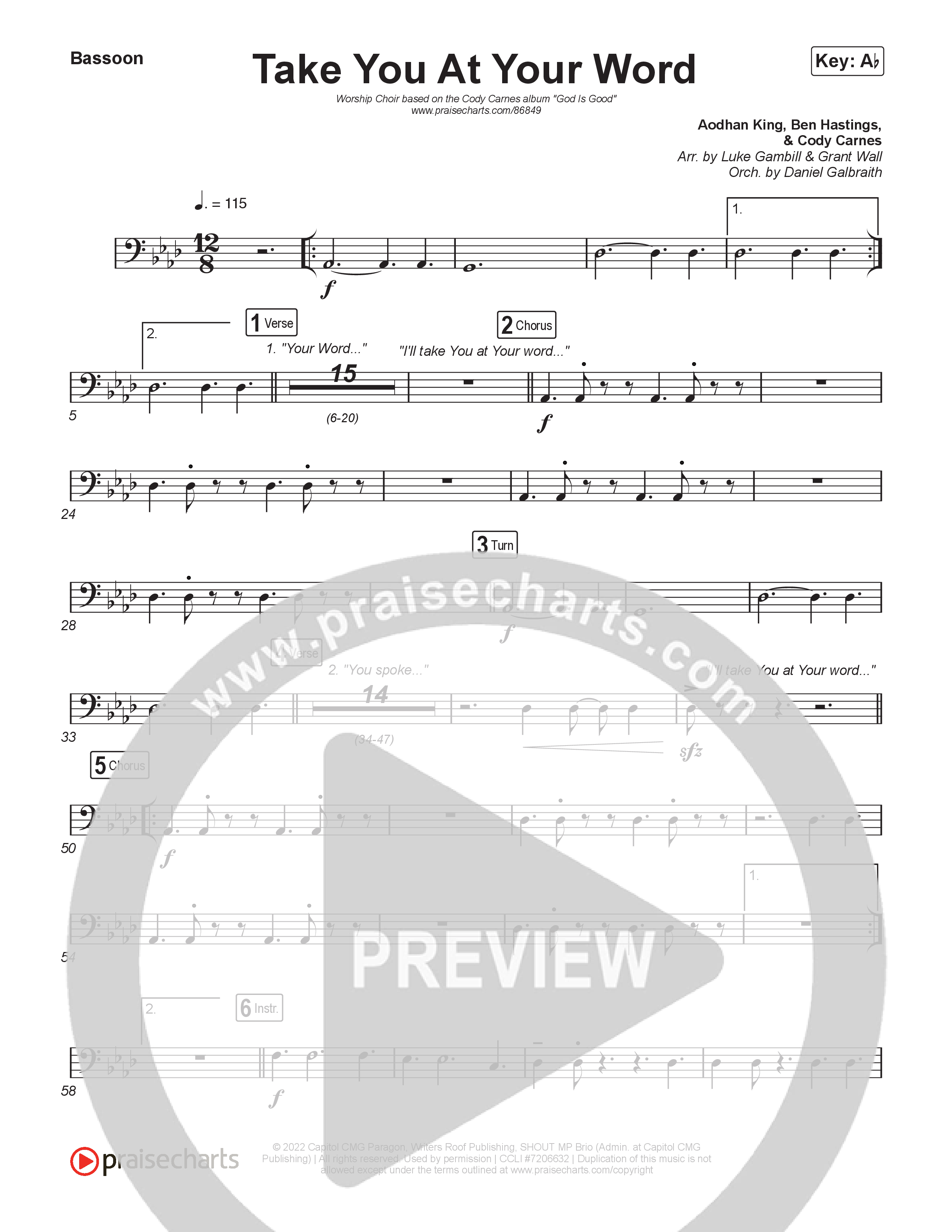 Take You At Your Word (Worship Choir/SAB) Bassoon (Cody Carnes / Benjamin William Hastings / Arr. Luke Gambill)