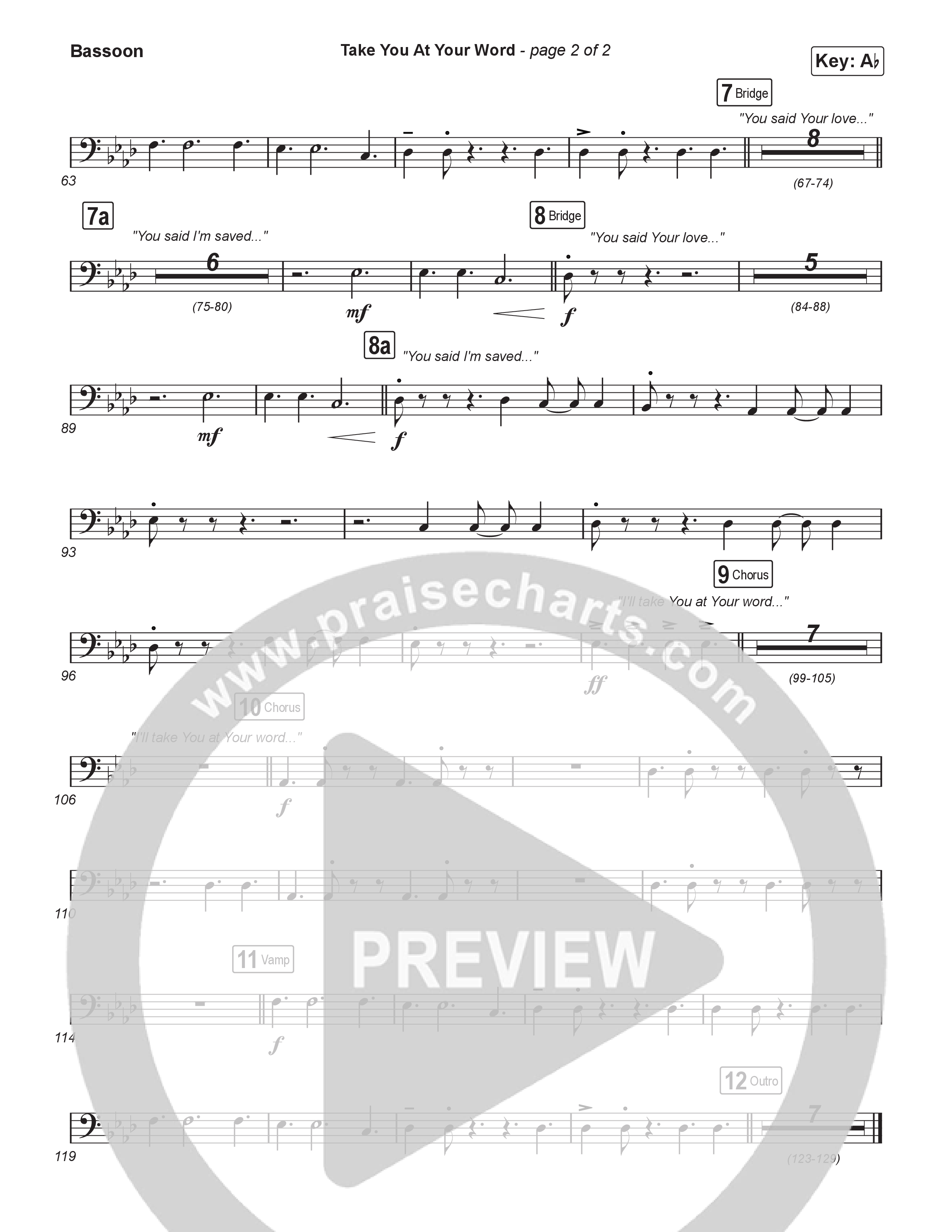 Take You At Your Word (Worship Choir/SAB) Bassoon (Cody Carnes / Benjamin William Hastings / Arr. Luke Gambill)