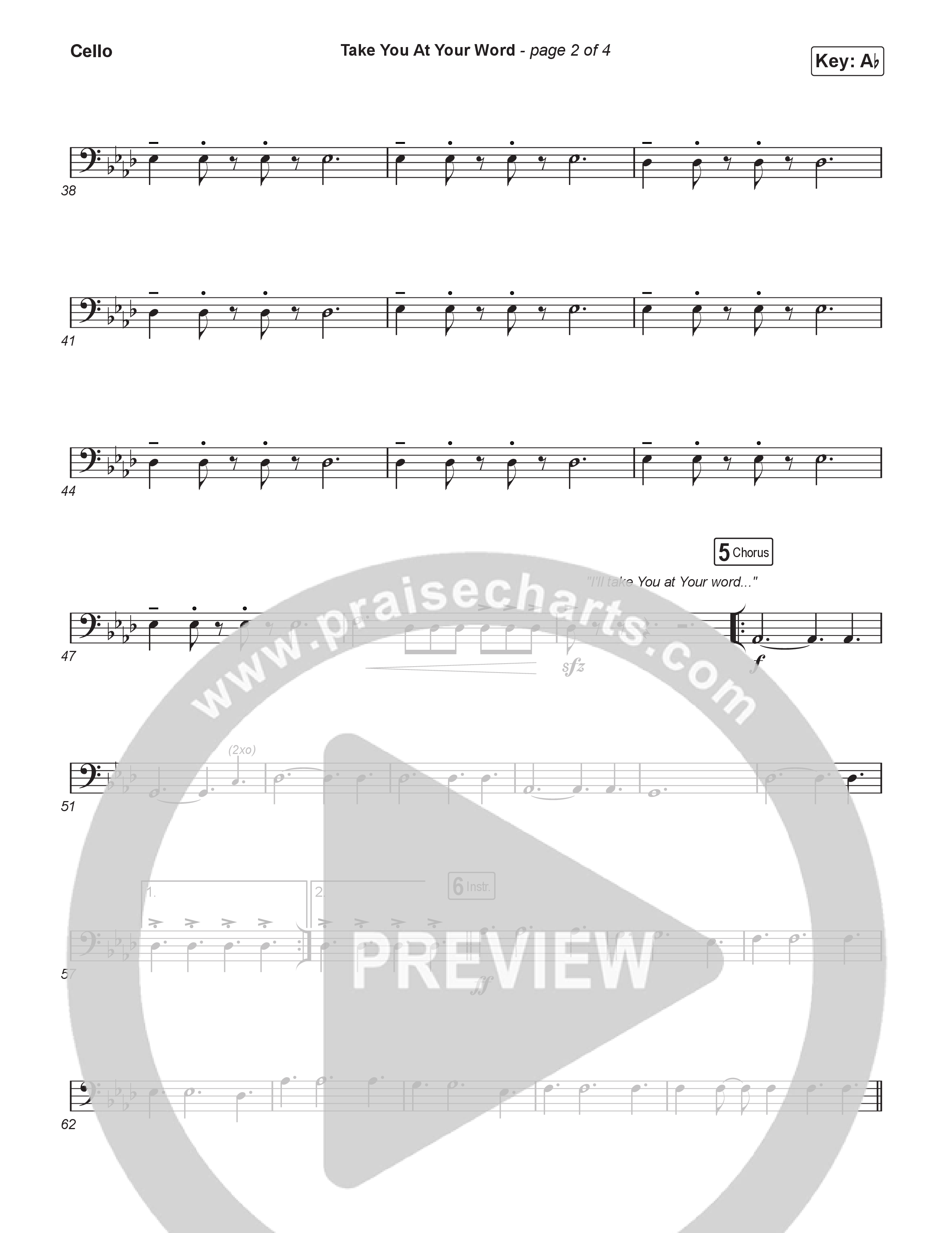 Take You At Your Word (Worship Choir/SAB) Cello (Cody Carnes / Benjamin William Hastings / Arr. Luke Gambill)