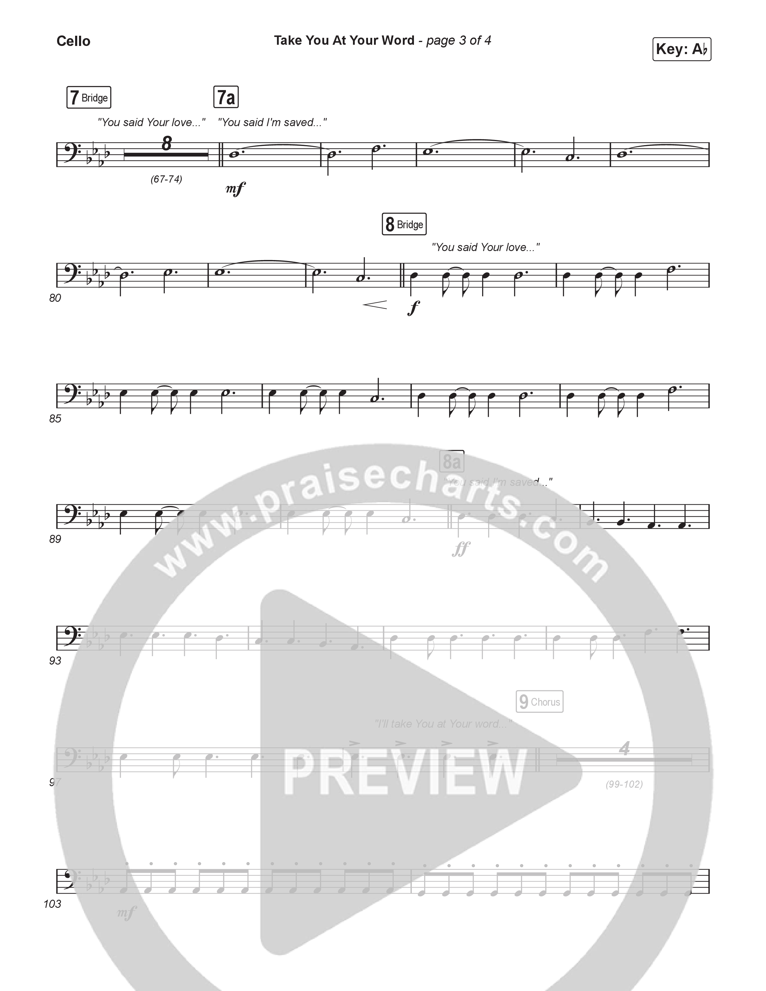 Take You At Your Word (Worship Choir/SAB) Cello (Cody Carnes / Benjamin William Hastings / Arr. Luke Gambill)