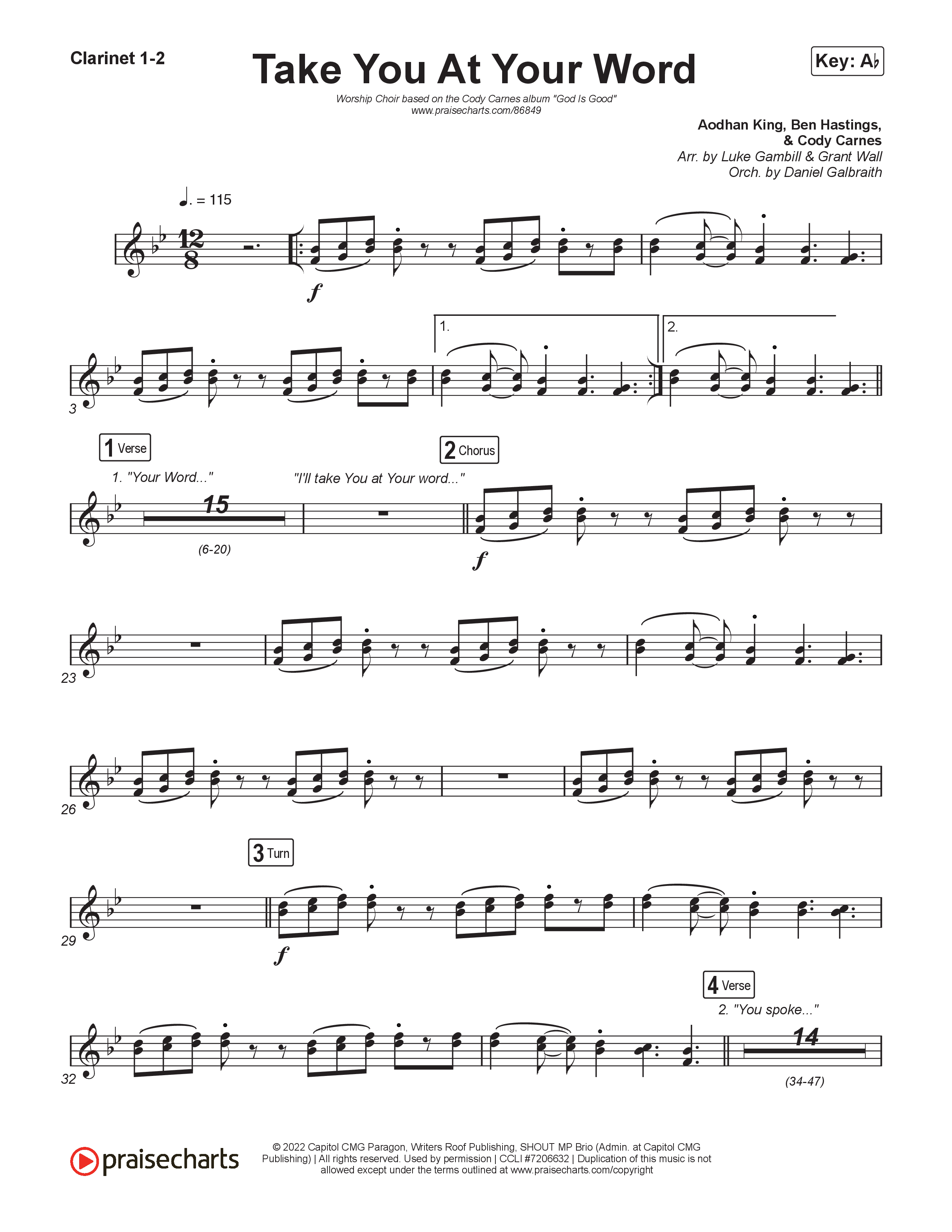 Take You At Your Word (Worship Choir/SAB) Clarinet 1/2 (Cody Carnes / Benjamin William Hastings / Arr. Luke Gambill)