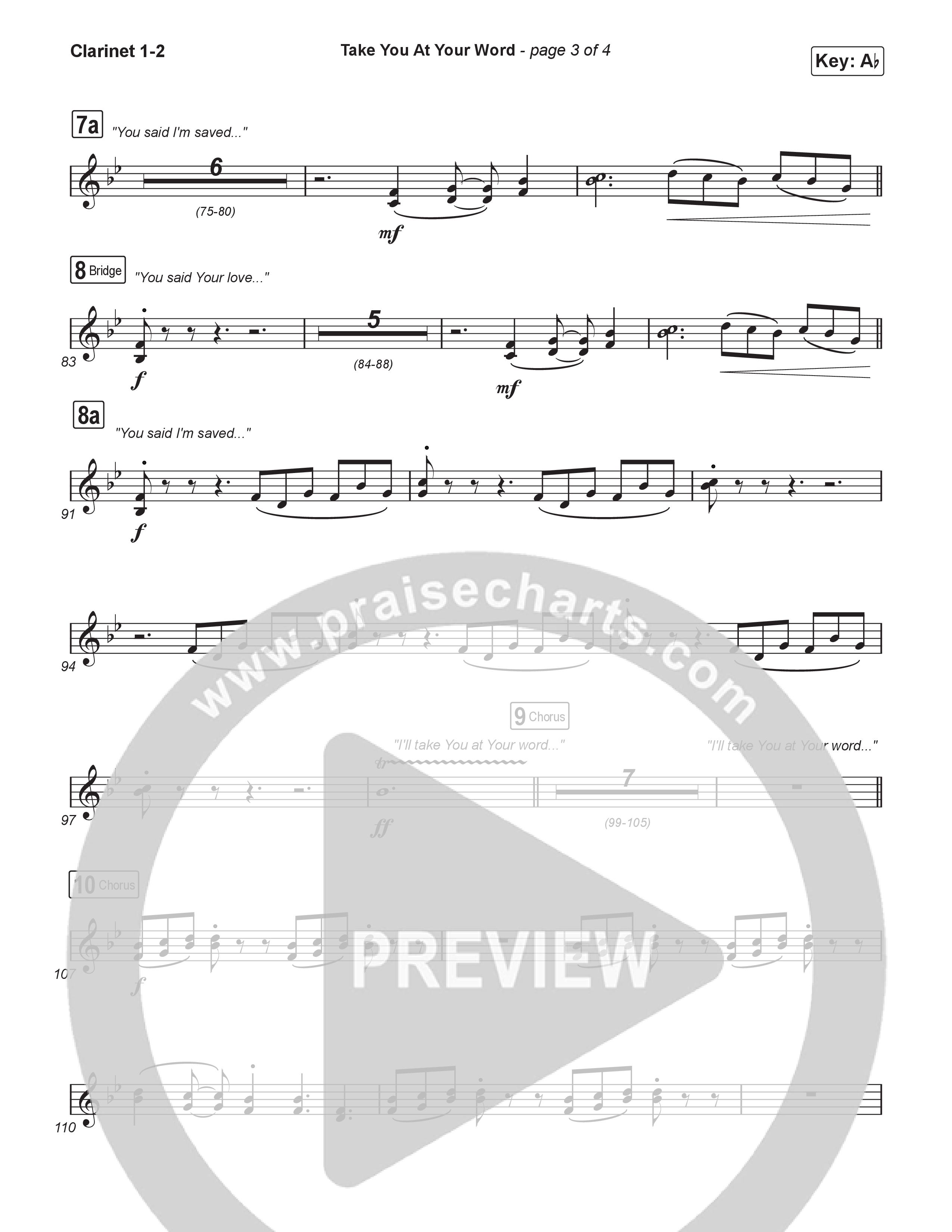 Take You At Your Word (Worship Choir/SAB) Clarinet 1/2 (Cody Carnes / Benjamin William Hastings / Arr. Luke Gambill)