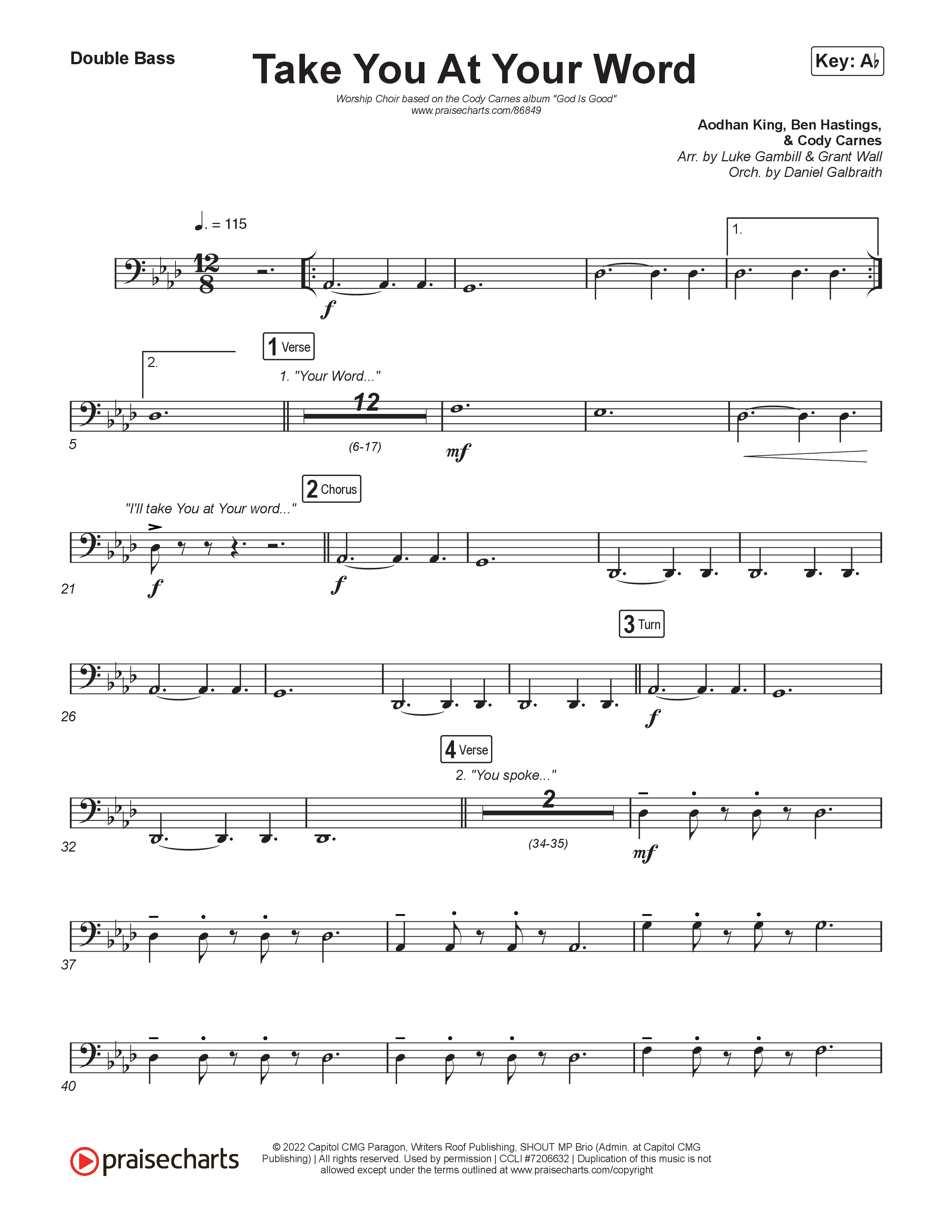 Take You At Your Word (Worship Choir/SAB) Double Bass (Cody Carnes / Benjamin William Hastings / Arr. Luke Gambill)