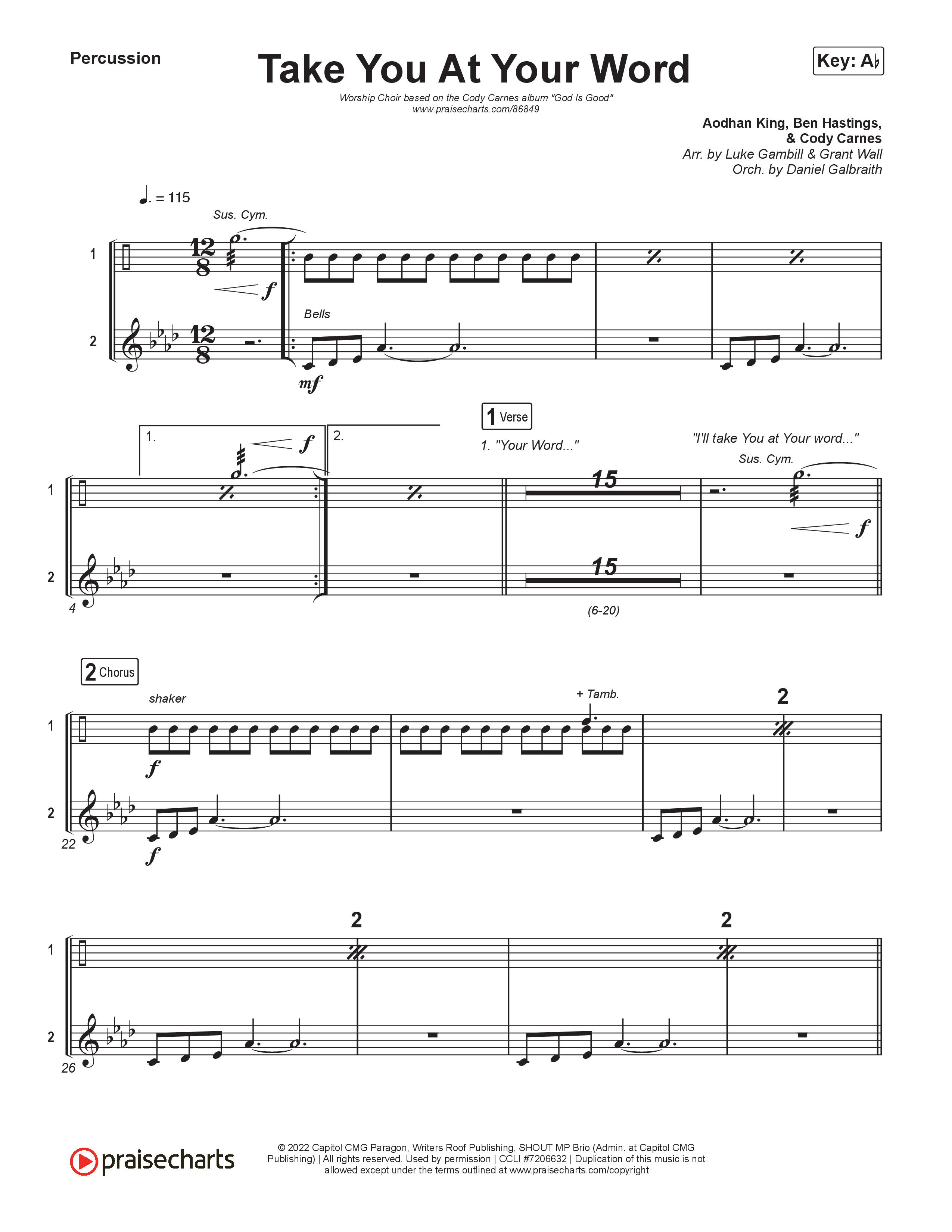 Take You At Your Word (Worship Choir/SAB) Percussion (Cody Carnes / Benjamin William Hastings / Arr. Luke Gambill)