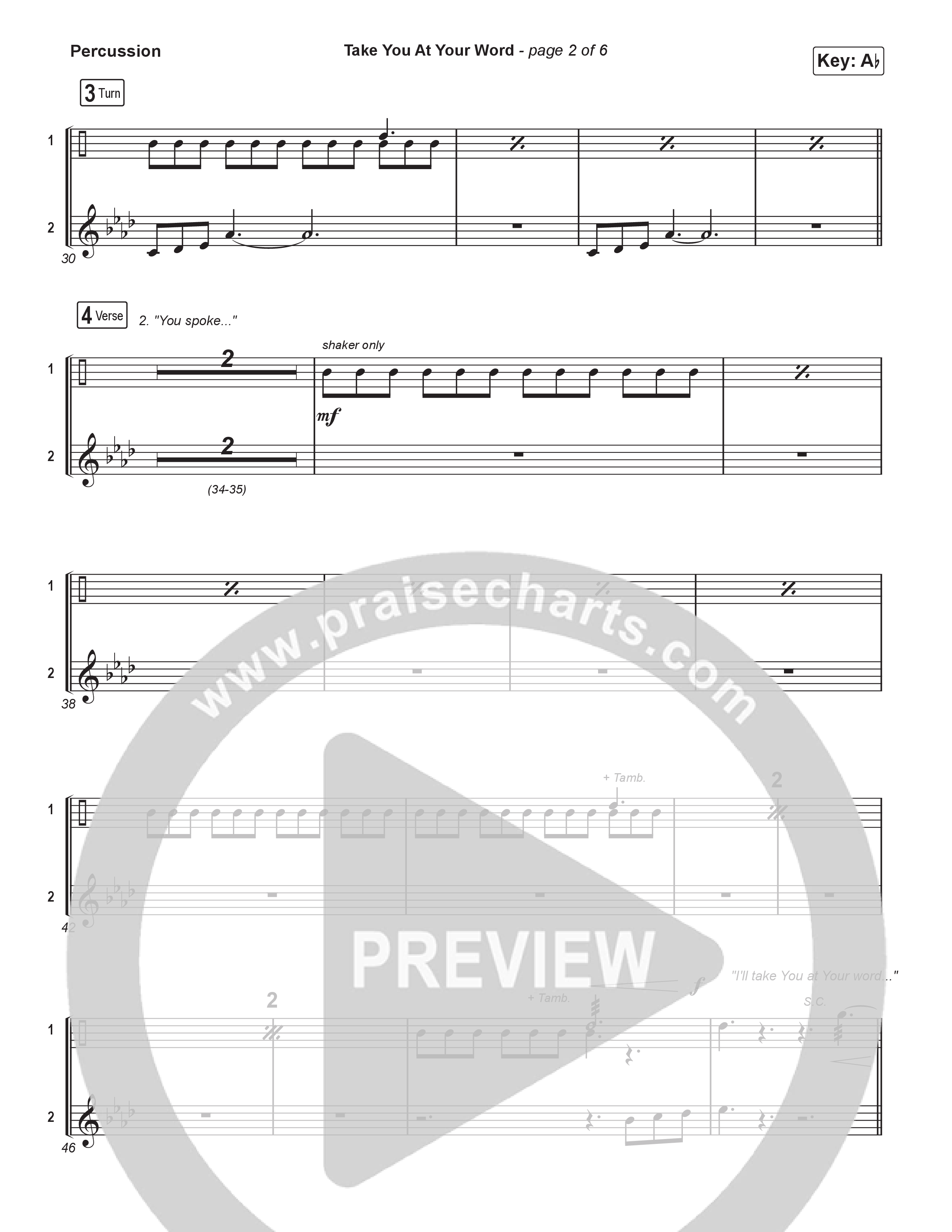 Take You At Your Word (Worship Choir/SAB) Percussion (Cody Carnes / Benjamin William Hastings / Arr. Luke Gambill)