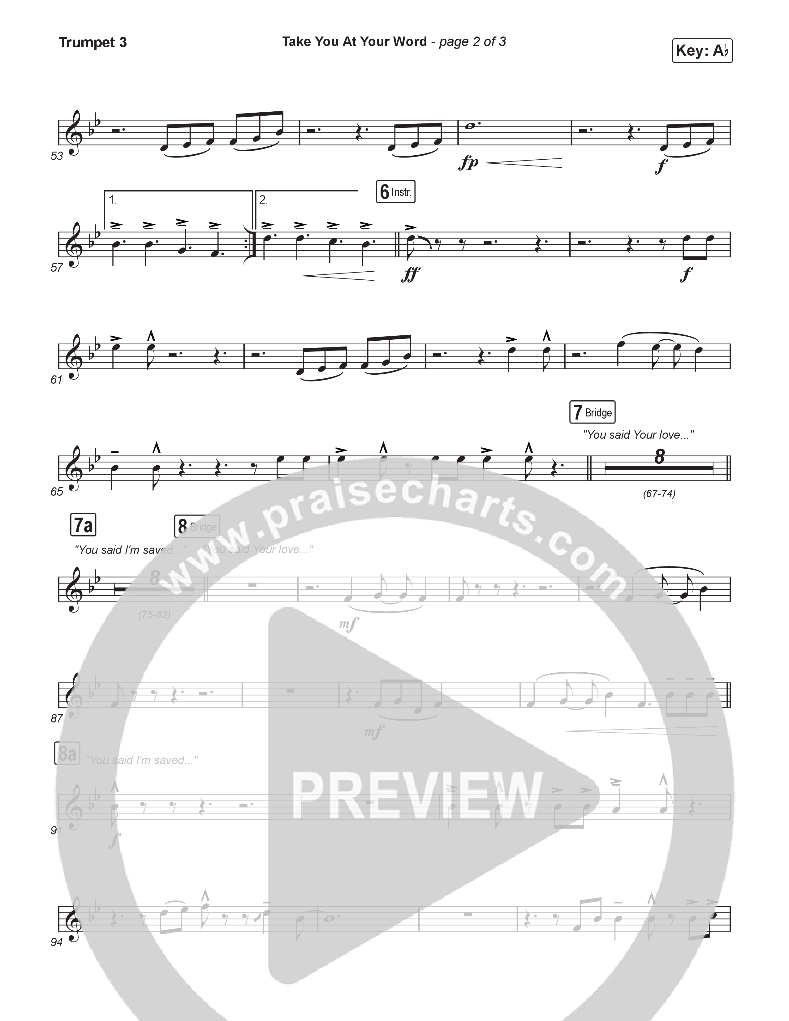 Take You At Your Word (Unison/2-Part) Trumpet 3 (Cody Carnes / Benjamin William Hastings / Arr. Luke Gambill)