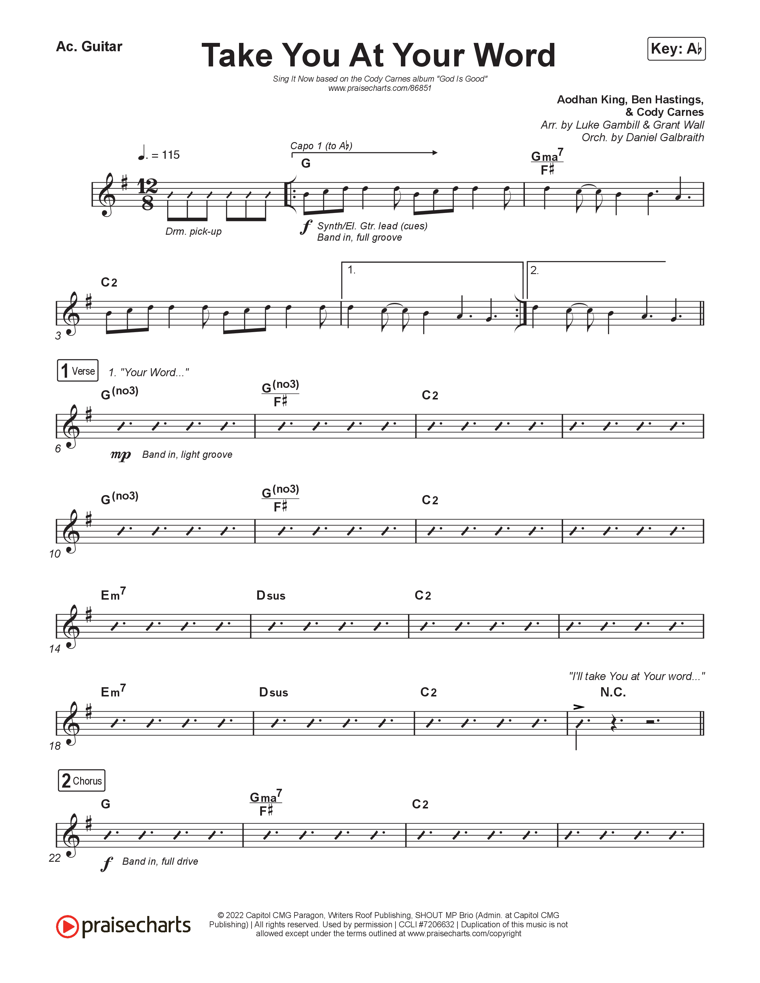 Take You At Your Word (Sing It Now) Acoustic Guitar (Cody Carnes / Benjamin William Hastings / Arr. Luke Gambill)