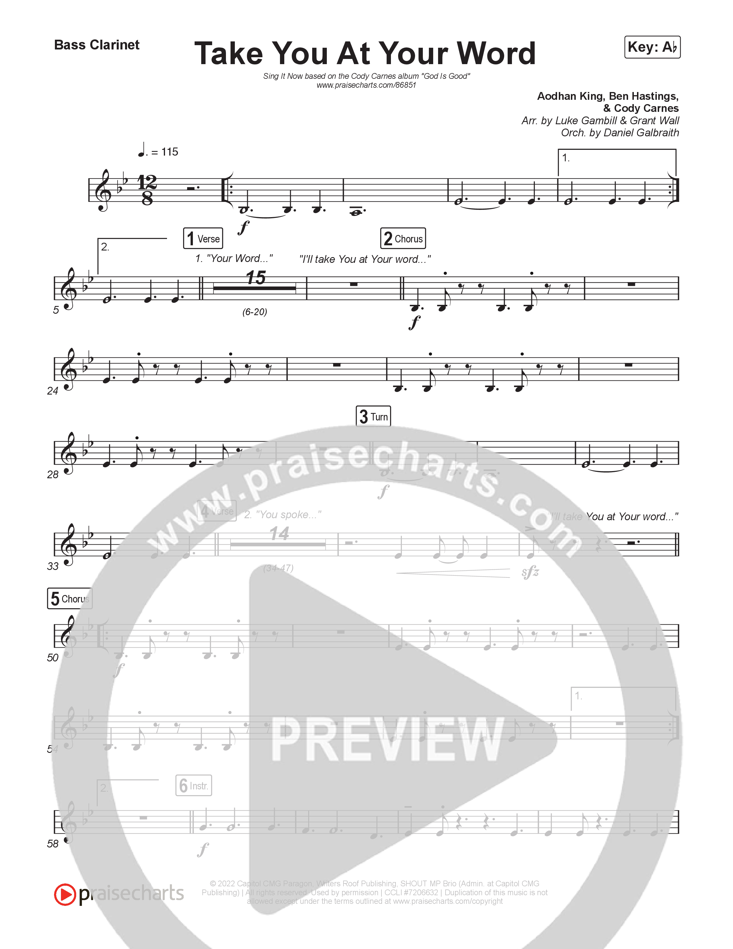 Take You At Your Word (Sing It Now) Bass Clarinet (Cody Carnes / Benjamin William Hastings / Arr. Luke Gambill)