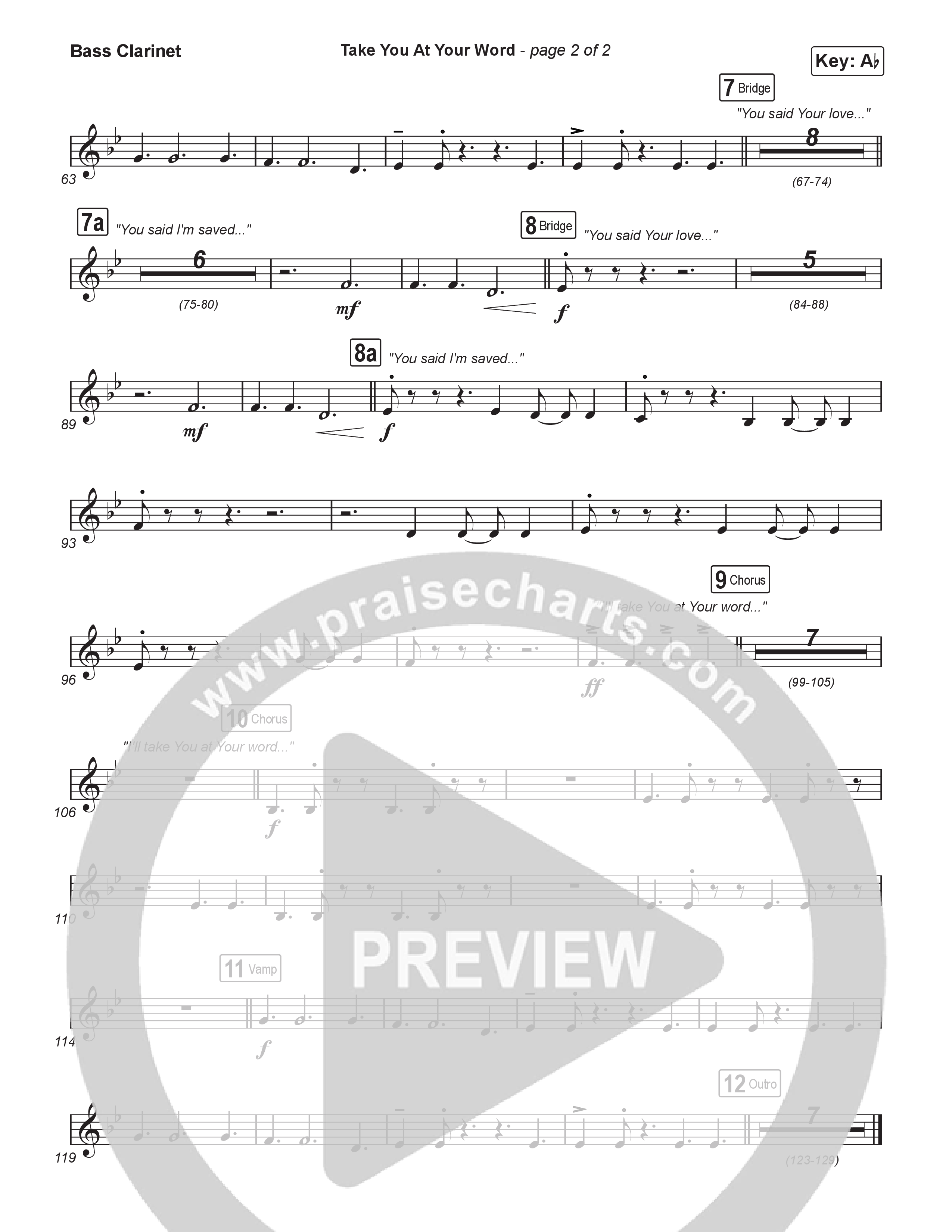 Take You At Your Word (Sing It Now) Bass Clarinet (Cody Carnes / Benjamin William Hastings / Arr. Luke Gambill)