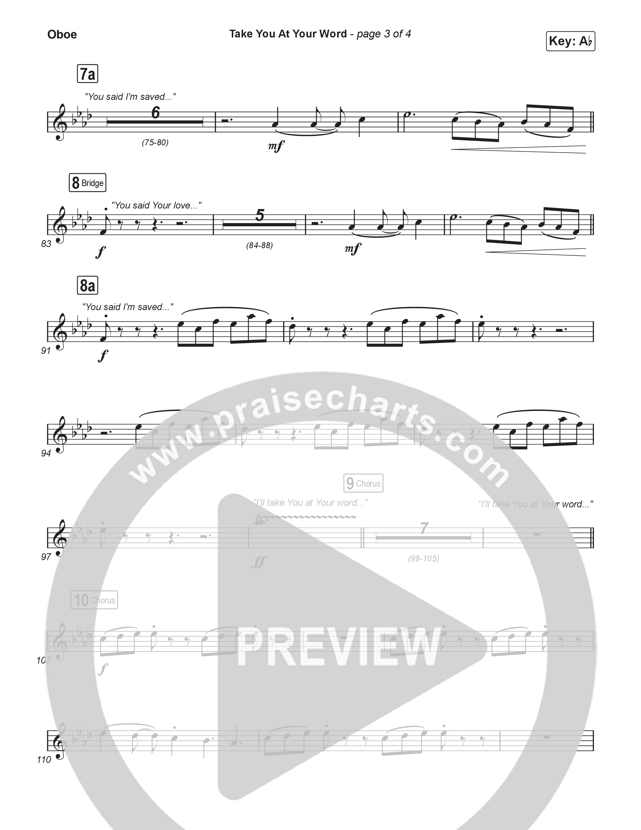 Take You At Your Word (Sing It Now) Oboe (Cody Carnes / Benjamin William Hastings / Arr. Luke Gambill)