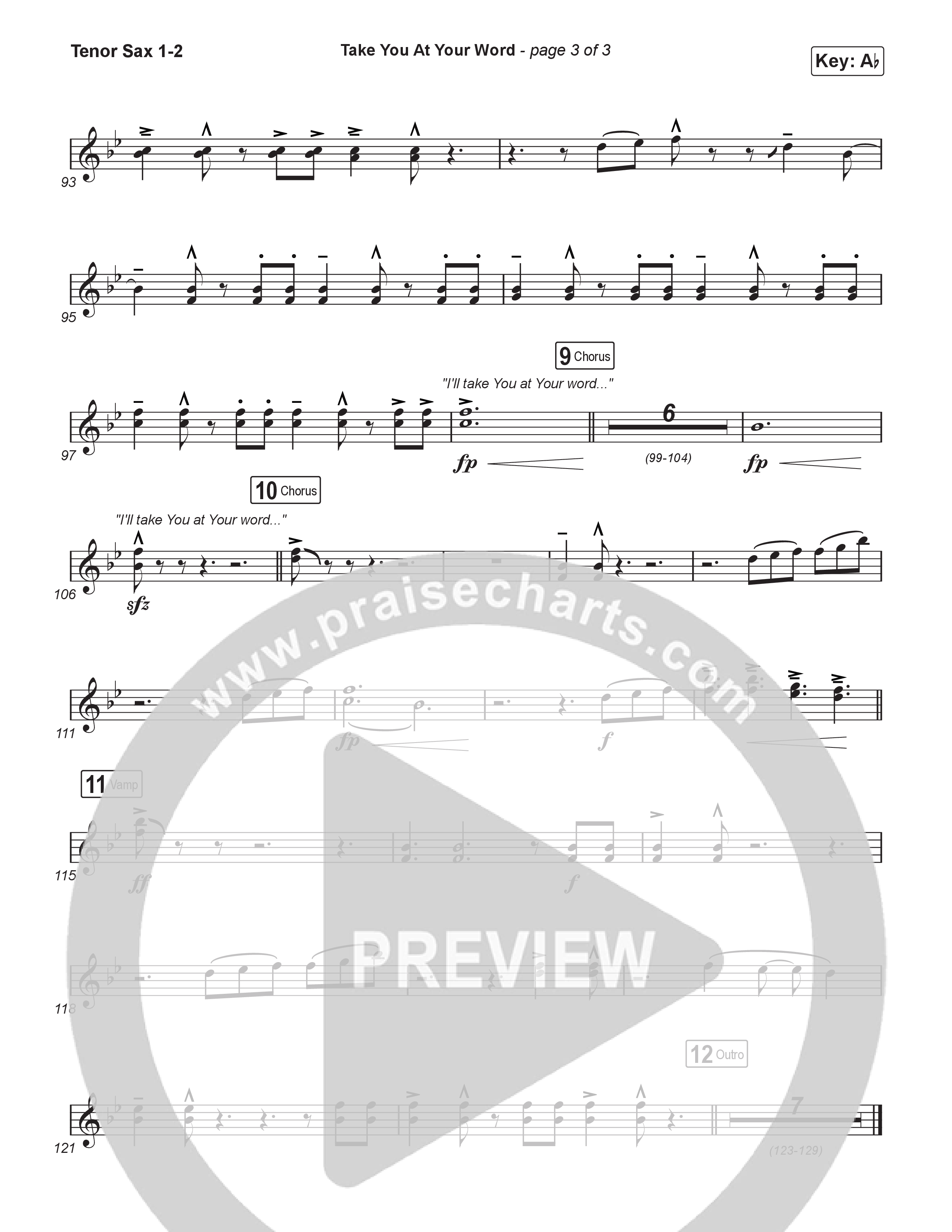 Take You At Your Word (Sing It Now) Tenor Sax 1/2 (Cody Carnes / Benjamin William Hastings / Arr. Luke Gambill)