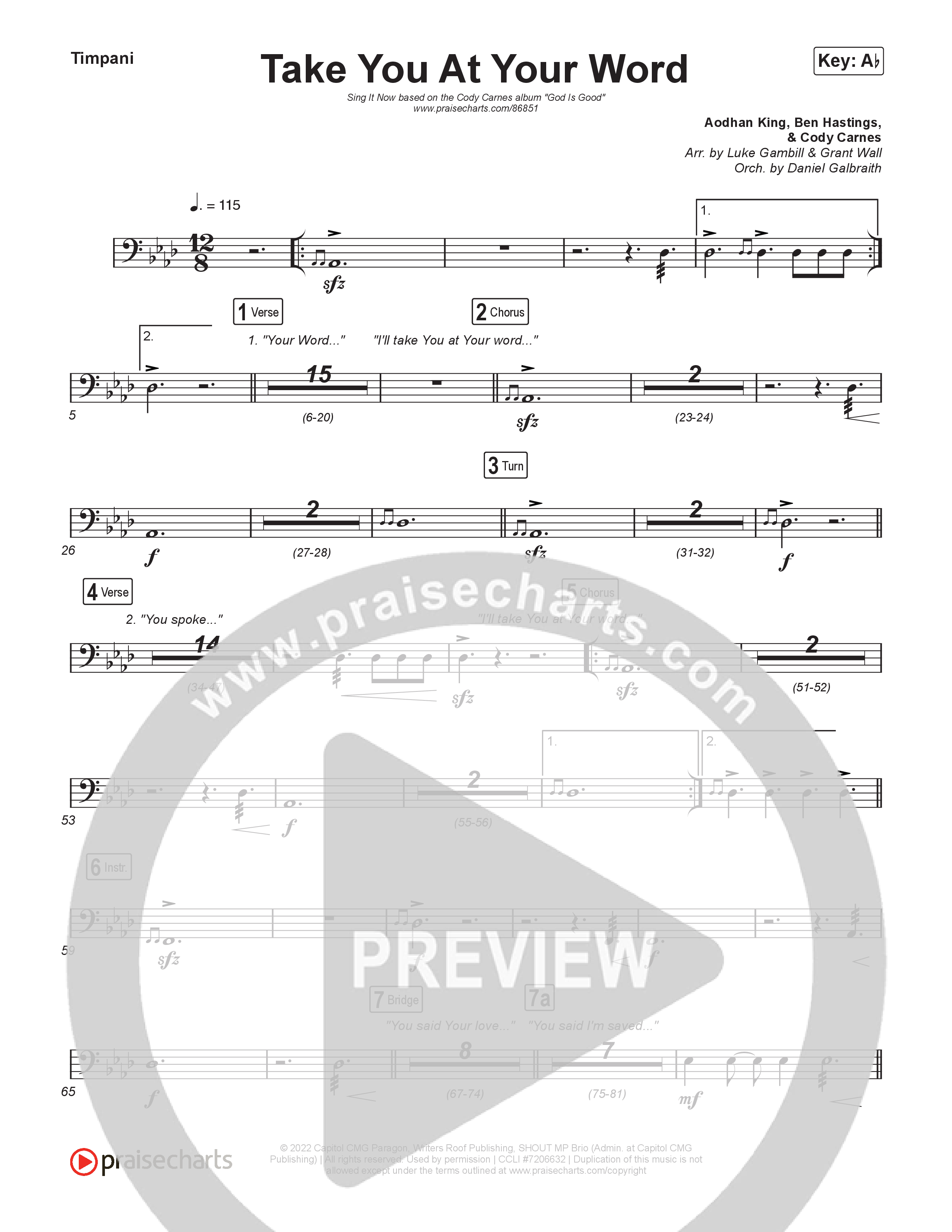 Take You At Your Word (Sing It Now) Timpani (Cody Carnes / Benjamin William Hastings / Arr. Luke Gambill)