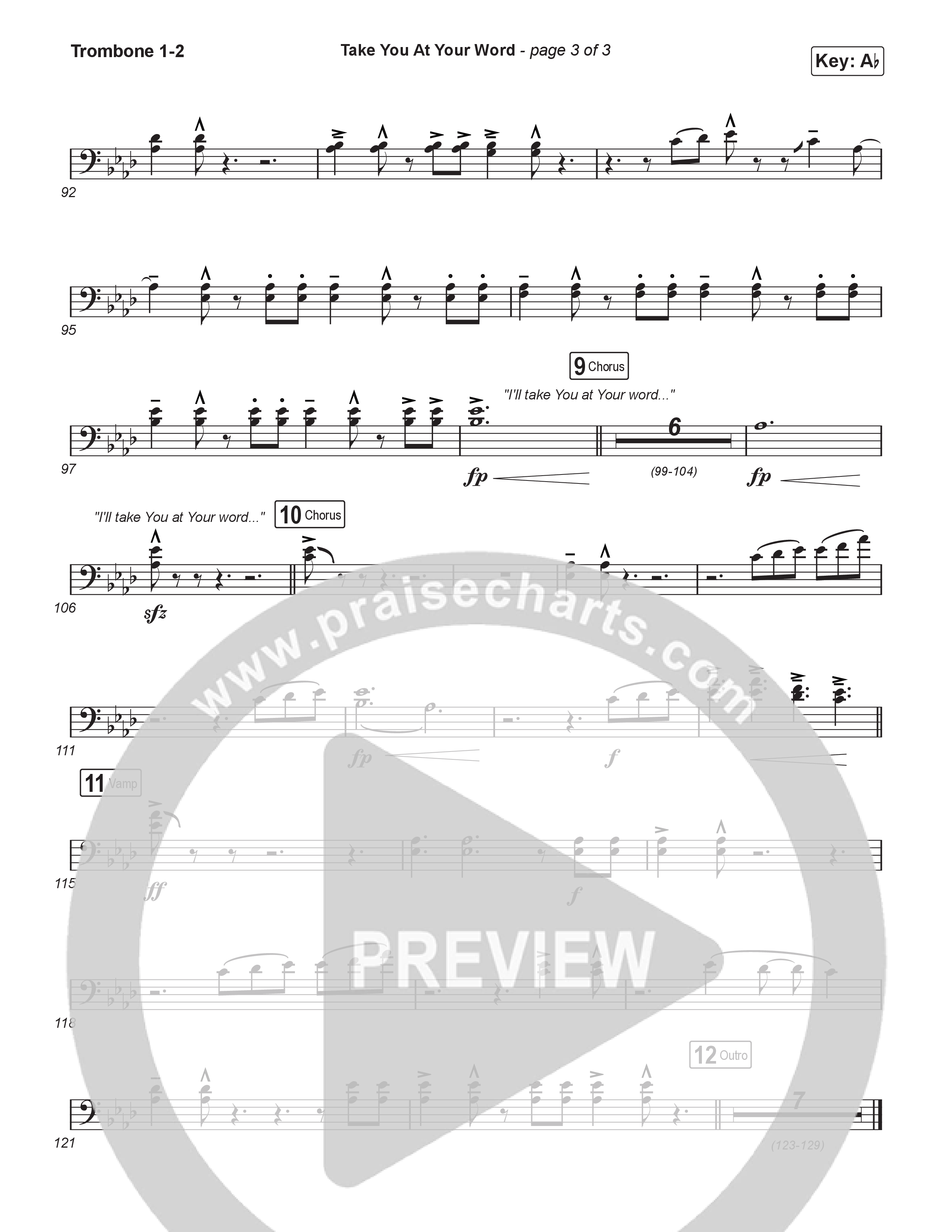 Take You At Your Word (Sing It Now) Trombone 1/2 (Cody Carnes / Benjamin William Hastings / Arr. Luke Gambill)