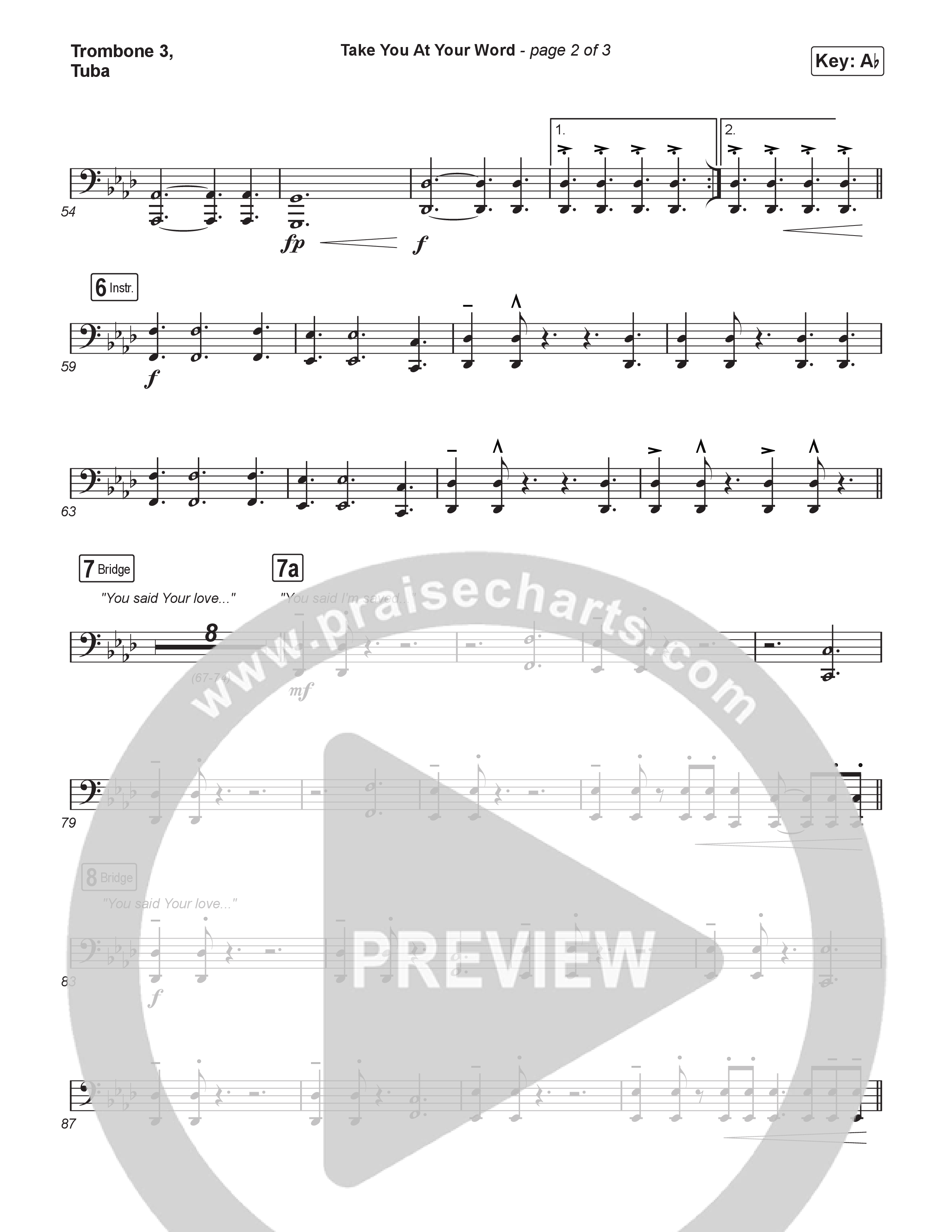 Take You At Your Word (Sing It Now) Trombone 3/Tuba (Cody Carnes / Benjamin William Hastings / Arr. Luke Gambill)