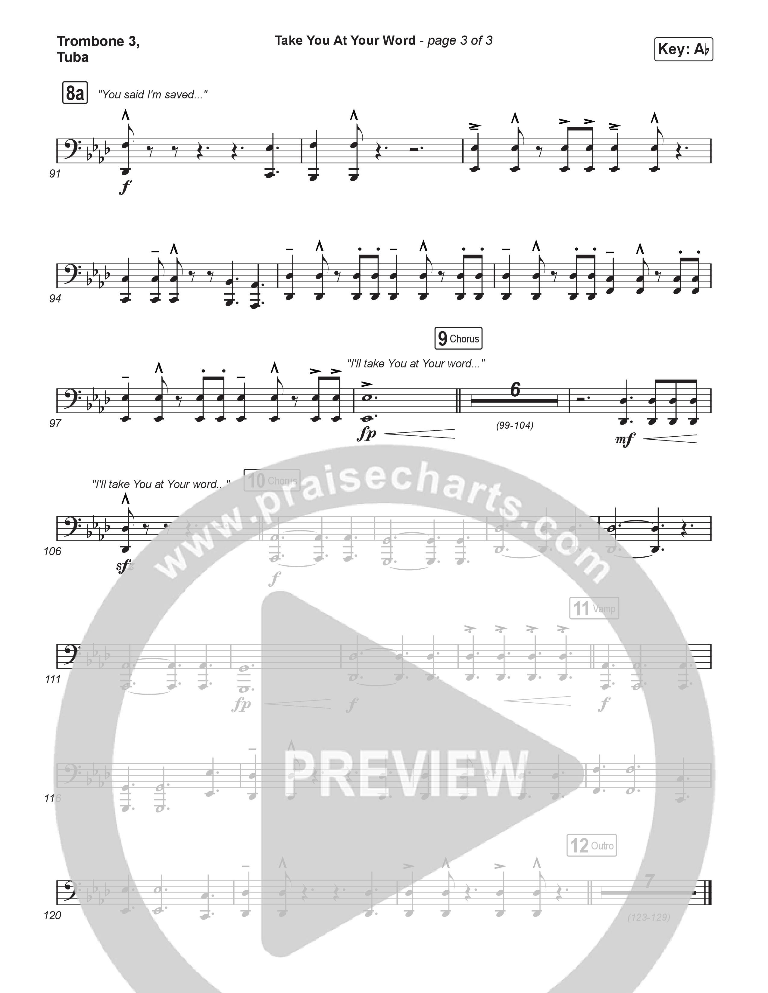 Take You At Your Word (Sing It Now) Trombone 3/Tuba (Cody Carnes / Benjamin William Hastings / Arr. Luke Gambill)