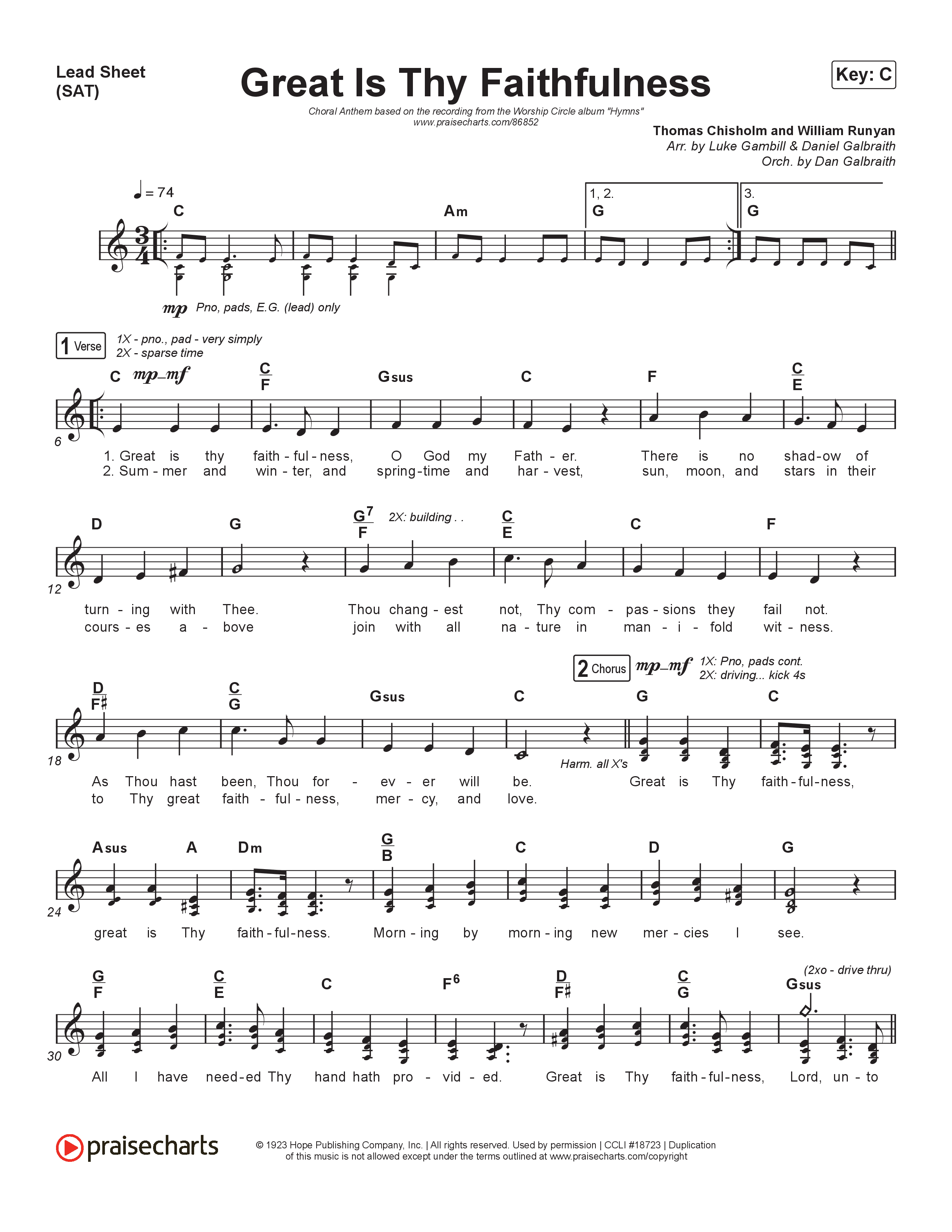Great Is Thy Faithfulness (Choral Anthem SATB) Lead Sheet (SAT) (Christy Nockels / Arr. Luke Gambill)