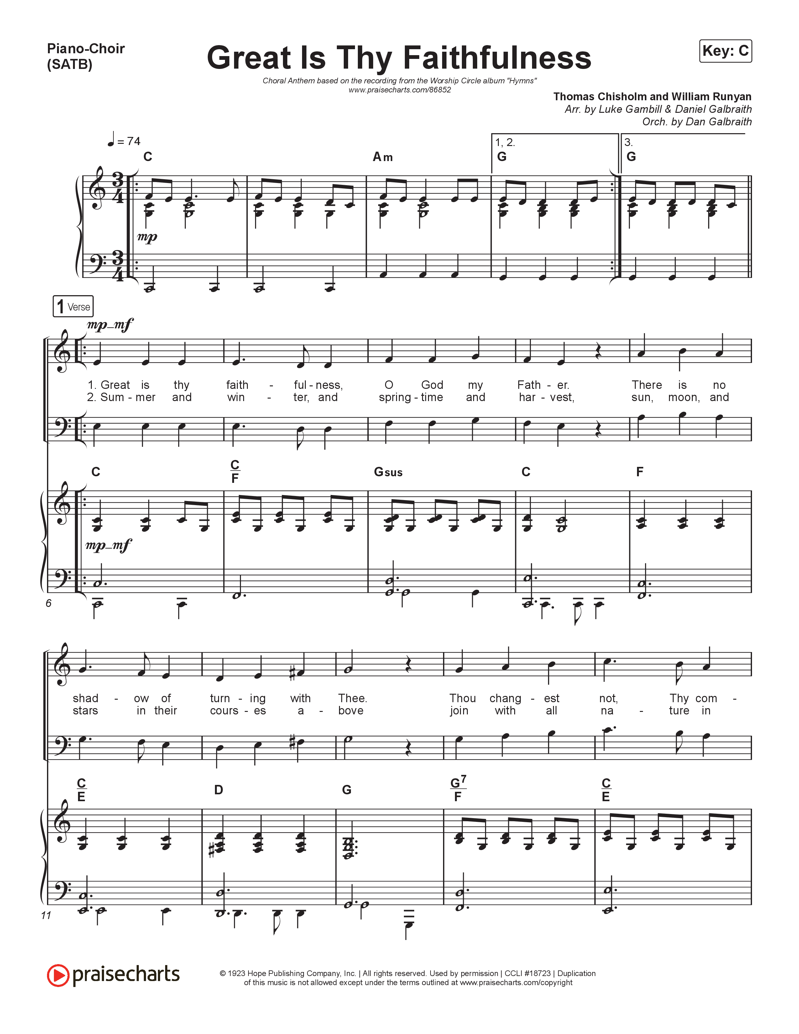 Great Is Thy Faithfulness (Choral Anthem SATB) Piano/Vocal (SATB) (Christy Nockels / Arr. Luke Gambill)