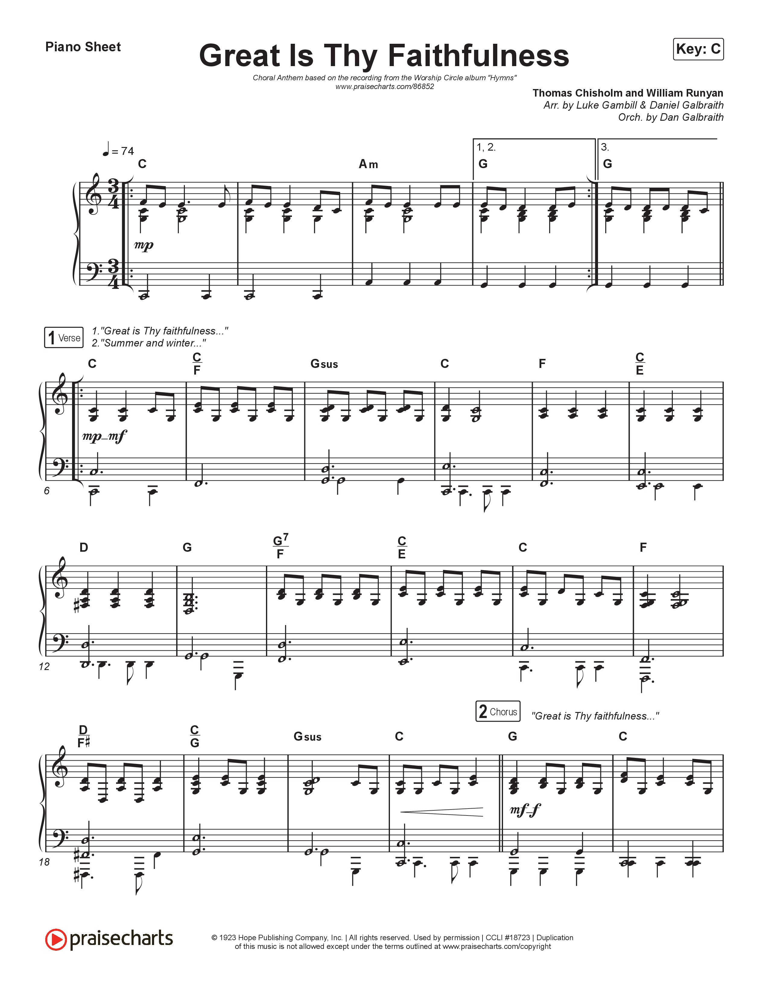Great Is Thy Faithfulness (Choral Anthem SATB) Piano Sheet (Christy Nockels / Arr. Luke Gambill)