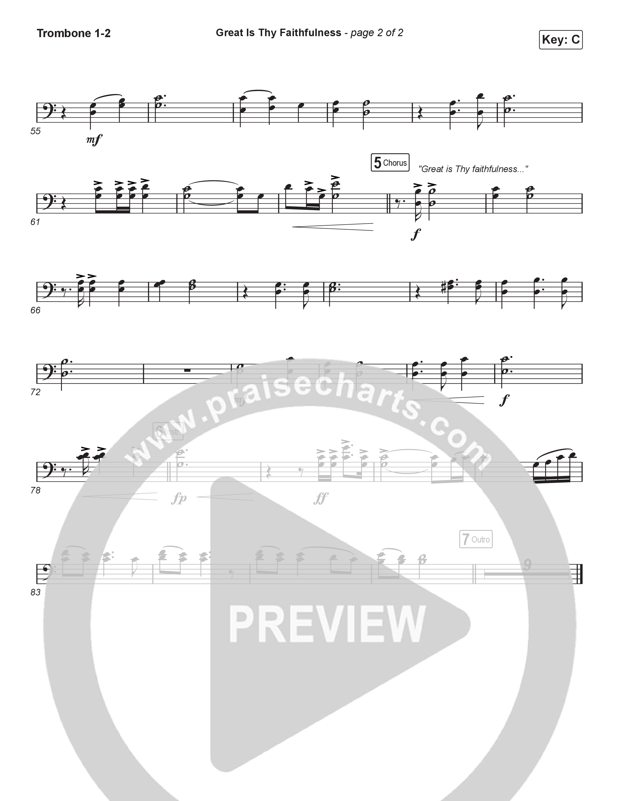 Great Is Thy Faithfulness (Choral Anthem SATB) Trombone 1,2 (Christy Nockels / Arr. Luke Gambill)