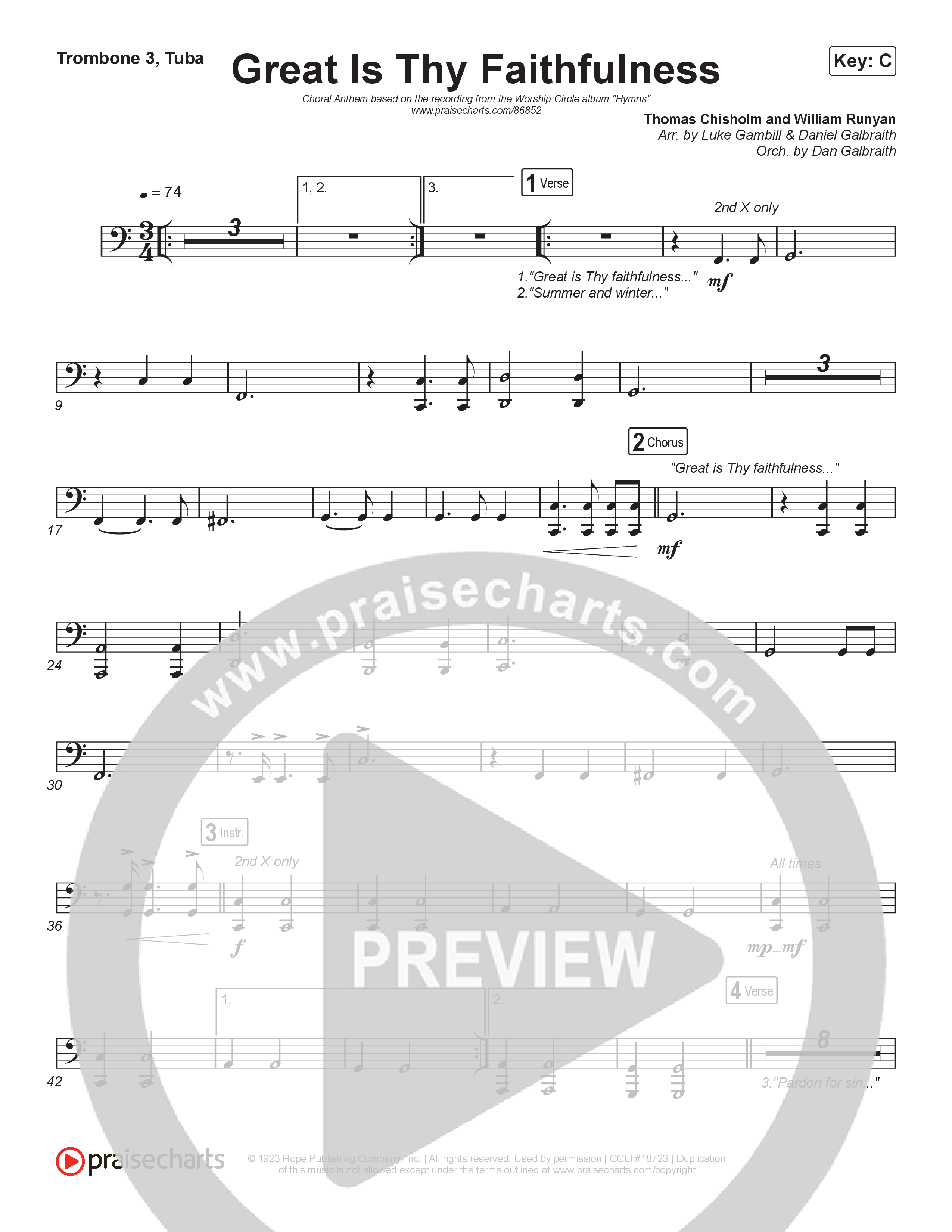 Great Is Thy Faithfulness (Choral Anthem SATB) Trombone 1,2 (Christy Nockels / Arr. Luke Gambill)