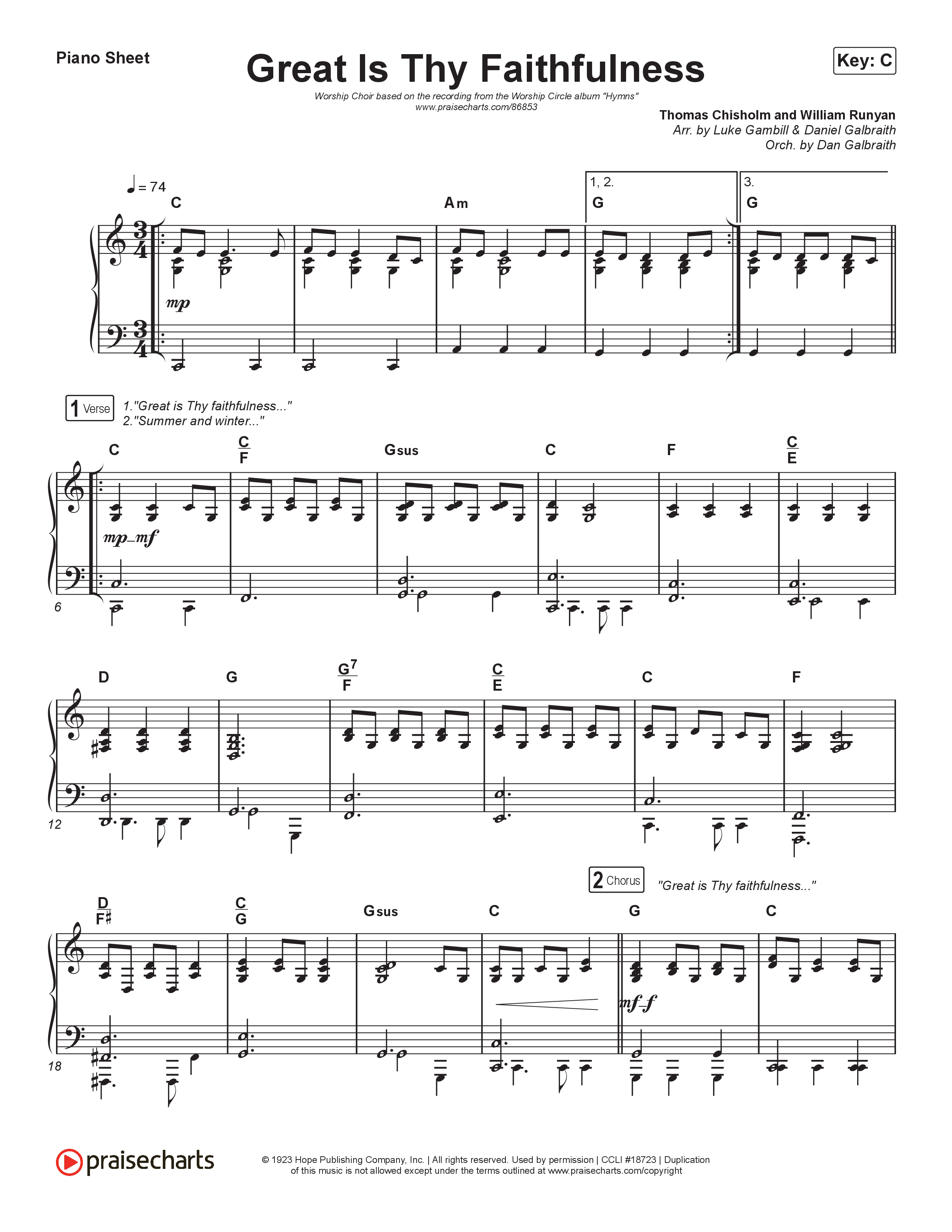 Great Is Thy Faithfulness (Worship Choir/SAB) Piano Sheet (Christy Nockels / Arr. Luke Gambill)