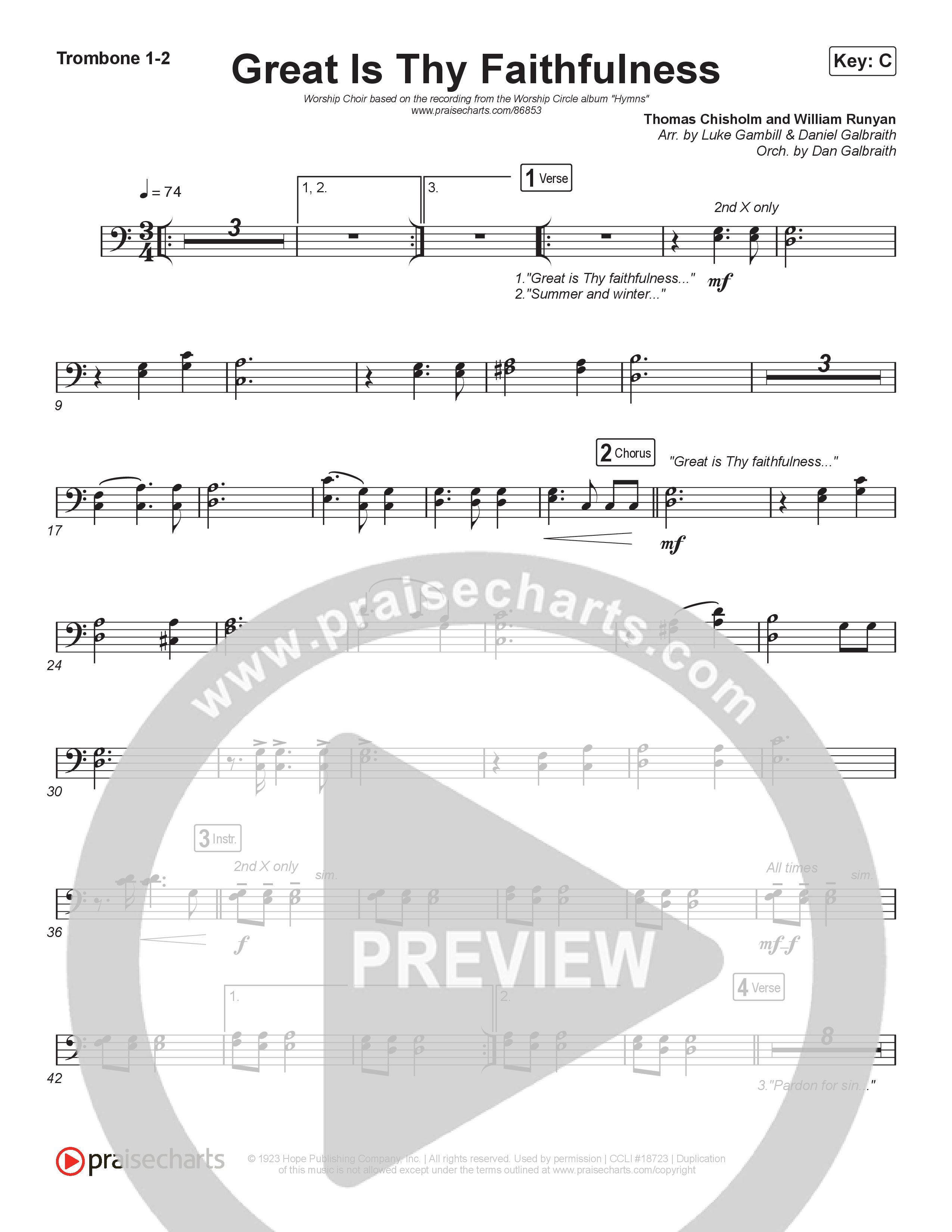 Great Is Thy Faithfulness (Worship Choir/SAB) Trombone 1/2 (Christy Nockels / Arr. Luke Gambill)